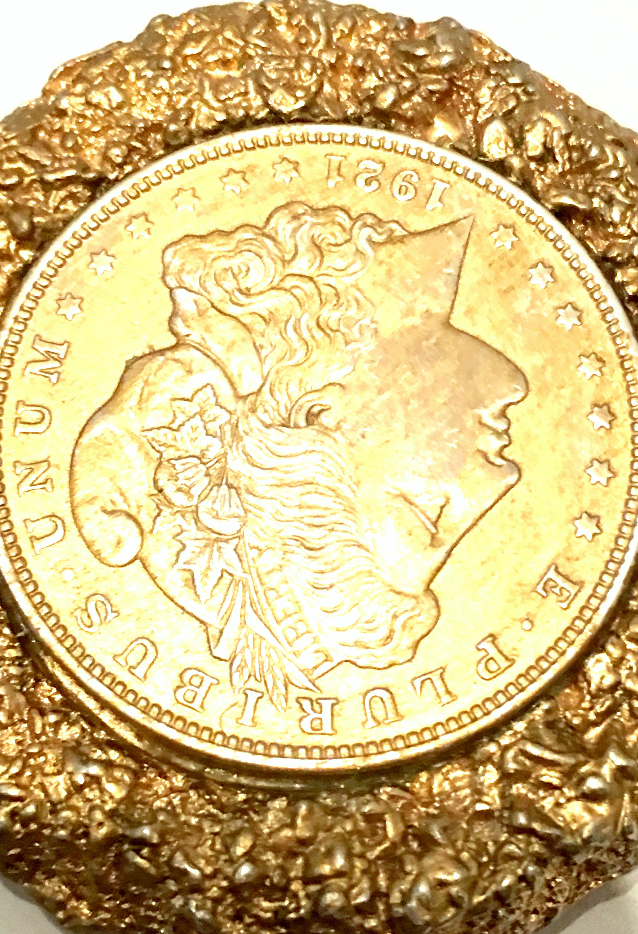 Women's or Men's Mid-Century Monumental 1921 Gold Plate Silver US Morgan Dollar Necklace Pendant