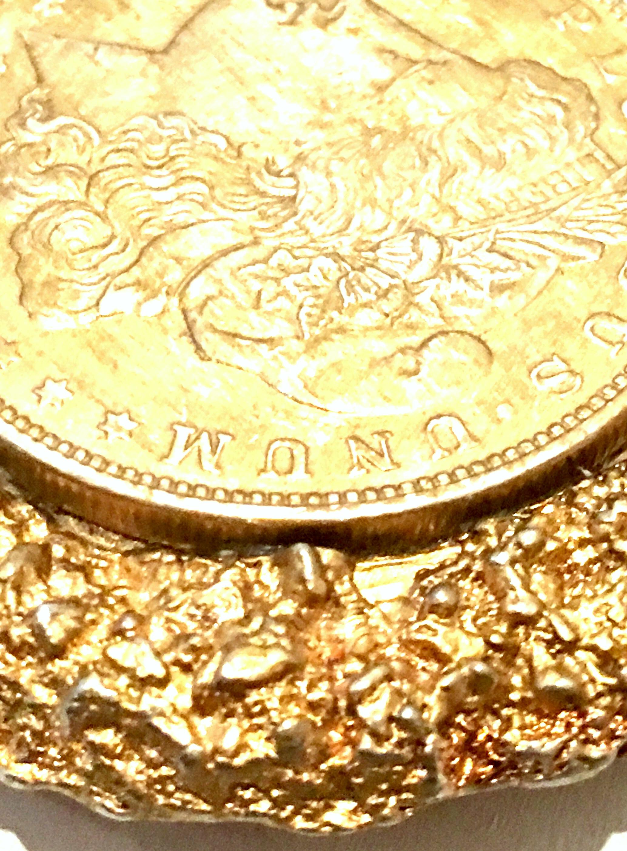 Mid-Century Monumental 1921 Gold Plate Silver US Morgan Dollar Necklace Pendant 2