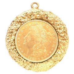 Mid-Century Monumental 1921 Gold Plate Silver US Morgan Dollar Necklace Pendant 