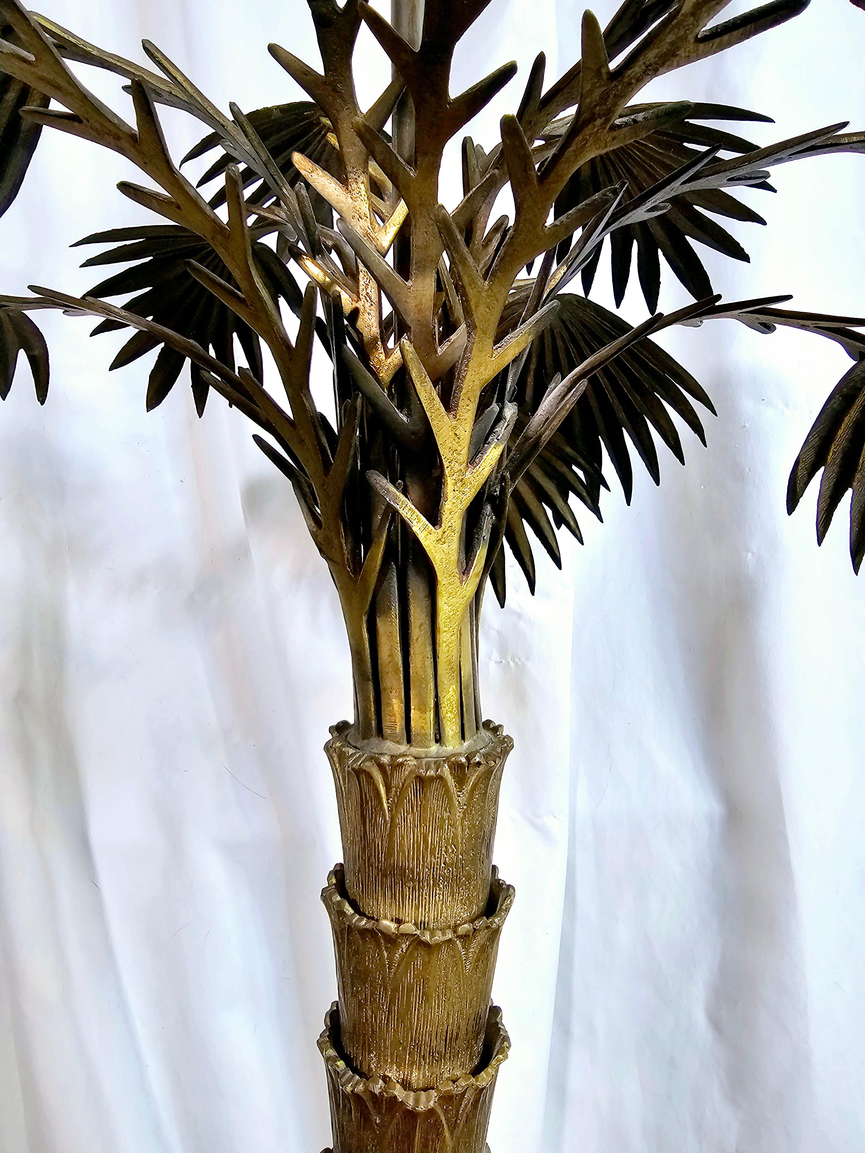 Hollywood Regency Mid Century Monumental Brass Palm Tree Table Lamp by Chapman  For Sale