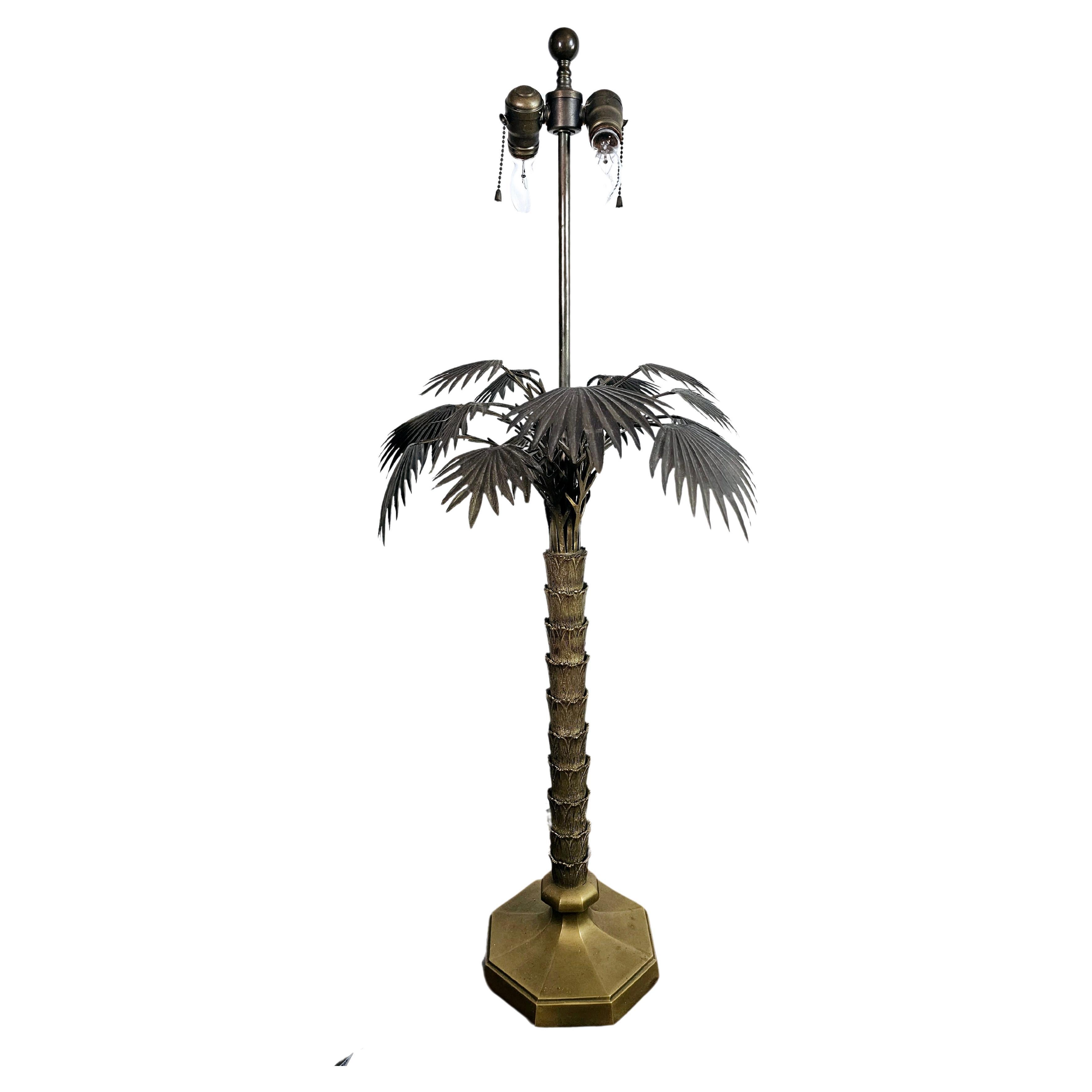 Mid Century Monumental Brass Palm Tree Table Lamp by Chapman  For Sale