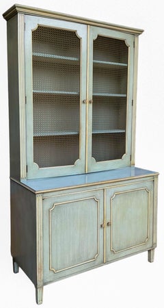 Mid-Century Monumental French Blue And Cream Painted Cabinets - Pair