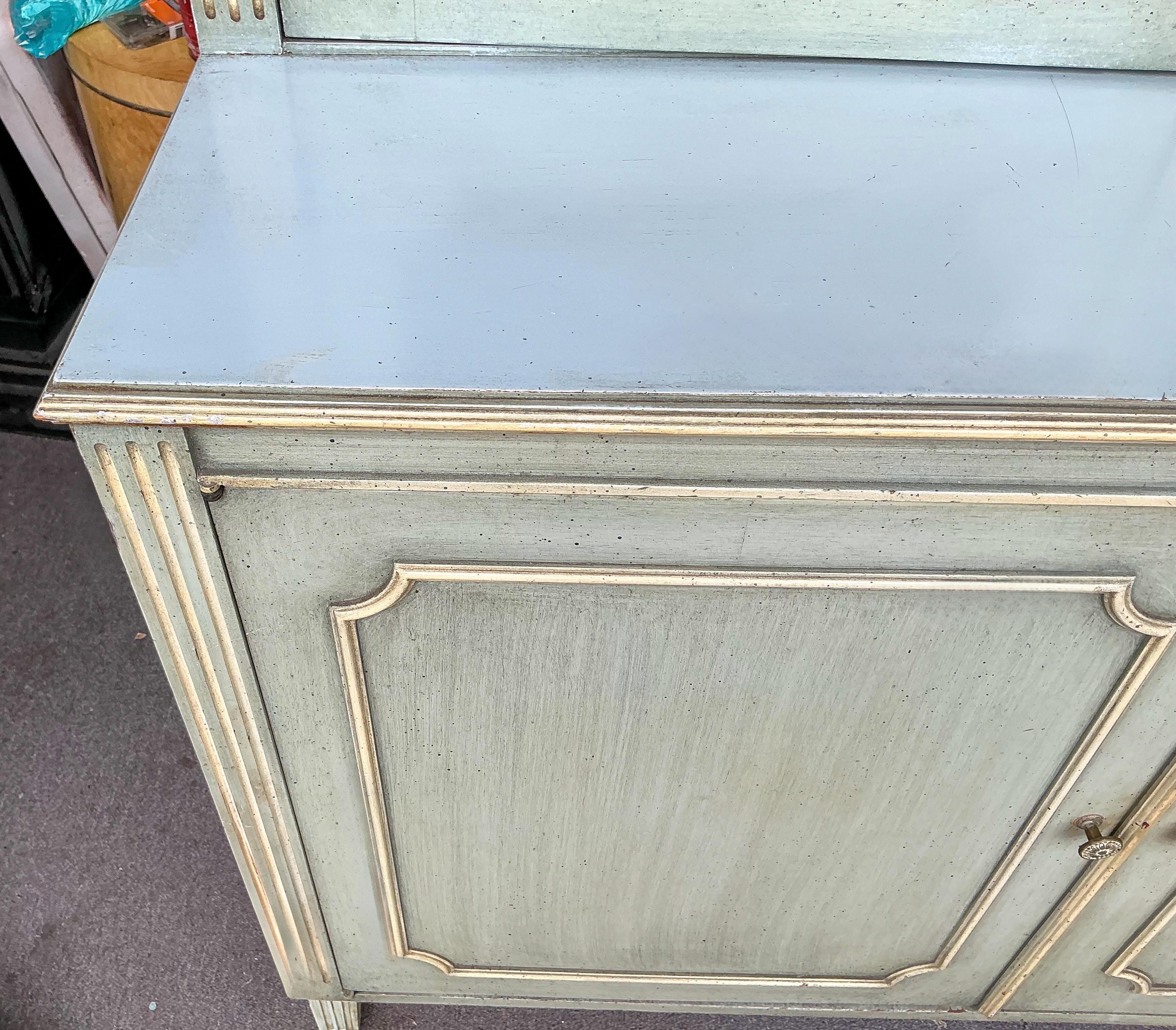 French Provincial Mid-Century Monumental French Blue And Cream Painted Cabinets - Pair For Sale