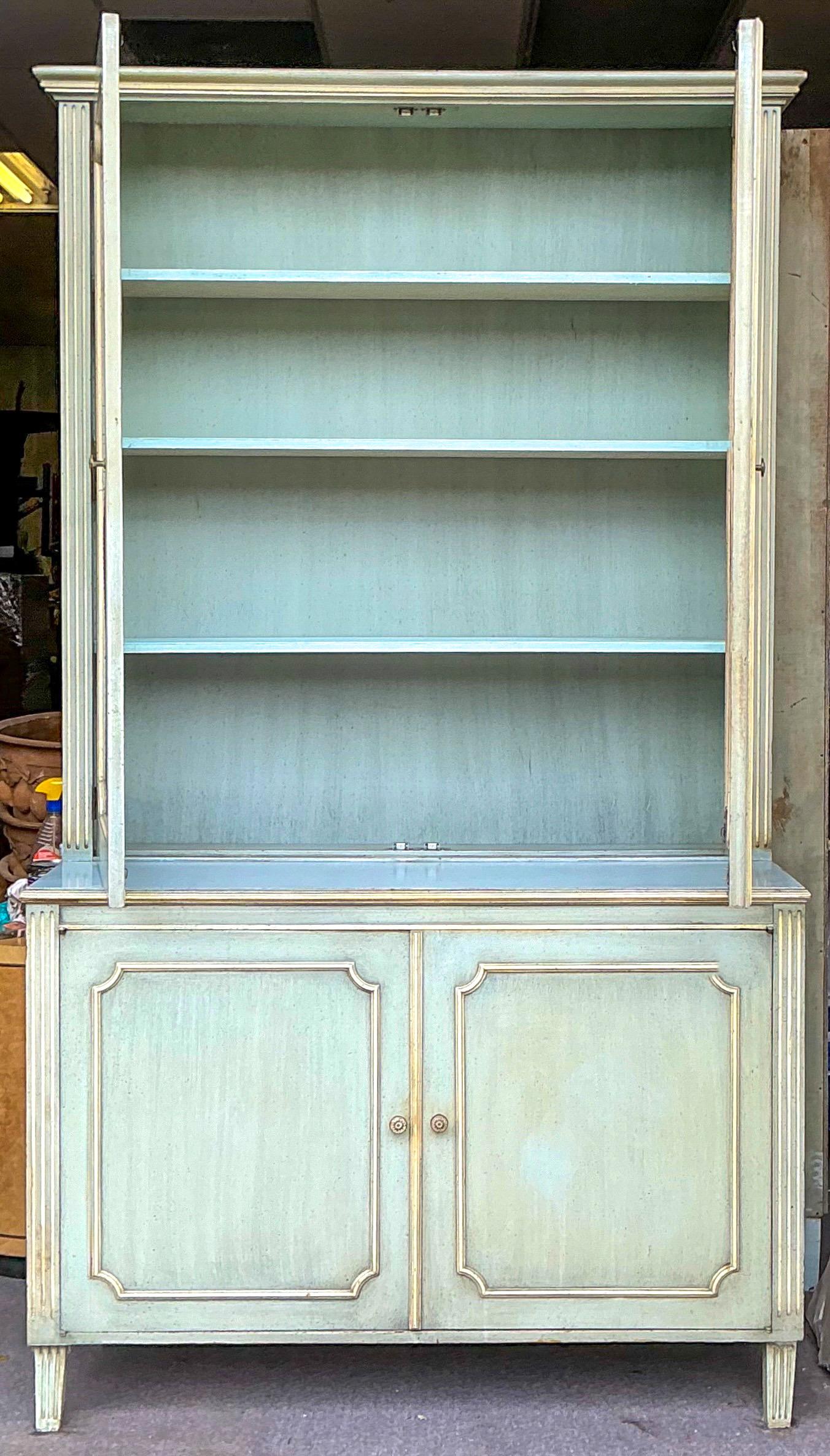 American Mid-Century Monumental French Blue And Cream Painted Cabinets - Pair For Sale