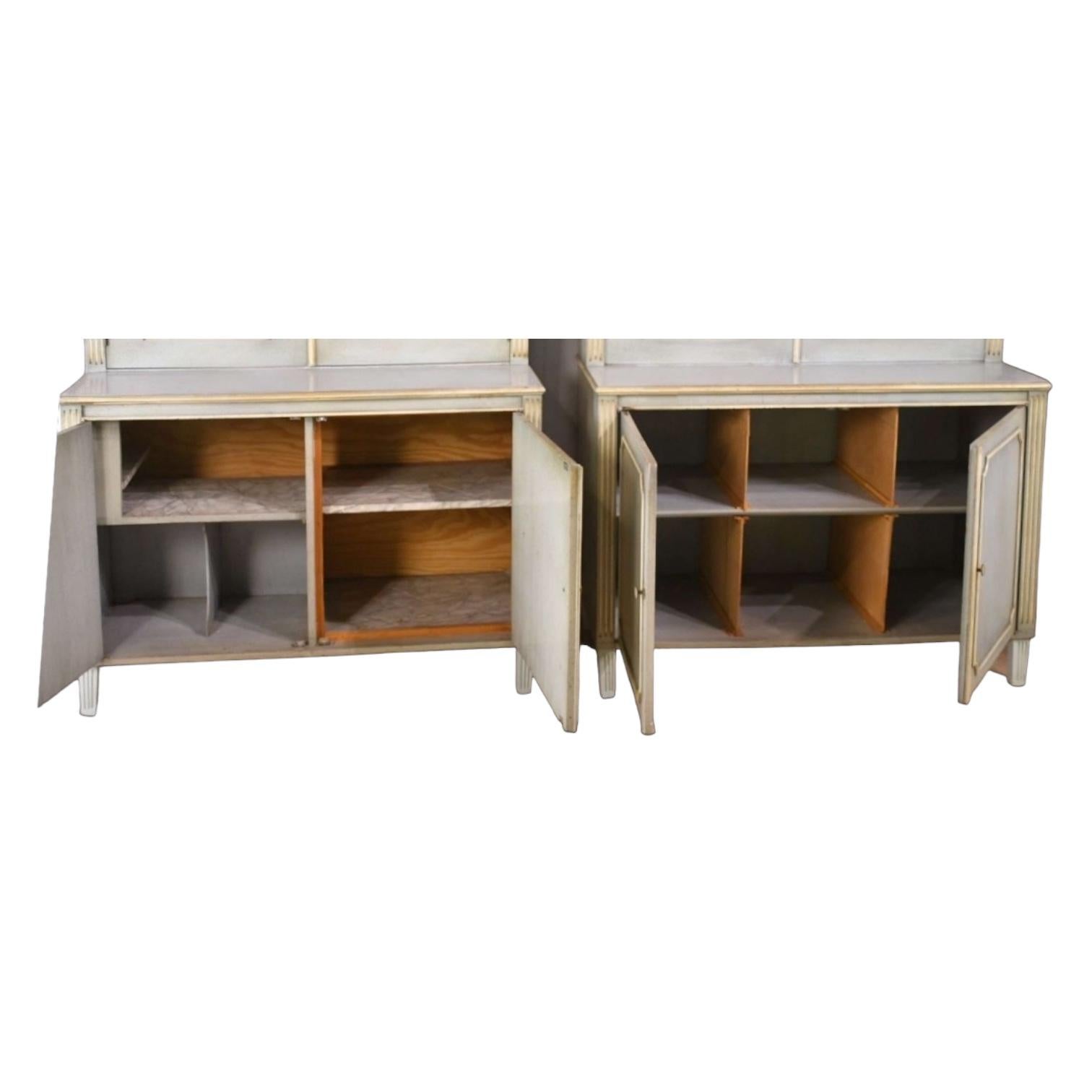 Mid-Century Monumental French Blue And Cream Painted Cabinets - Pair In Good Condition For Sale In Kennesaw, GA