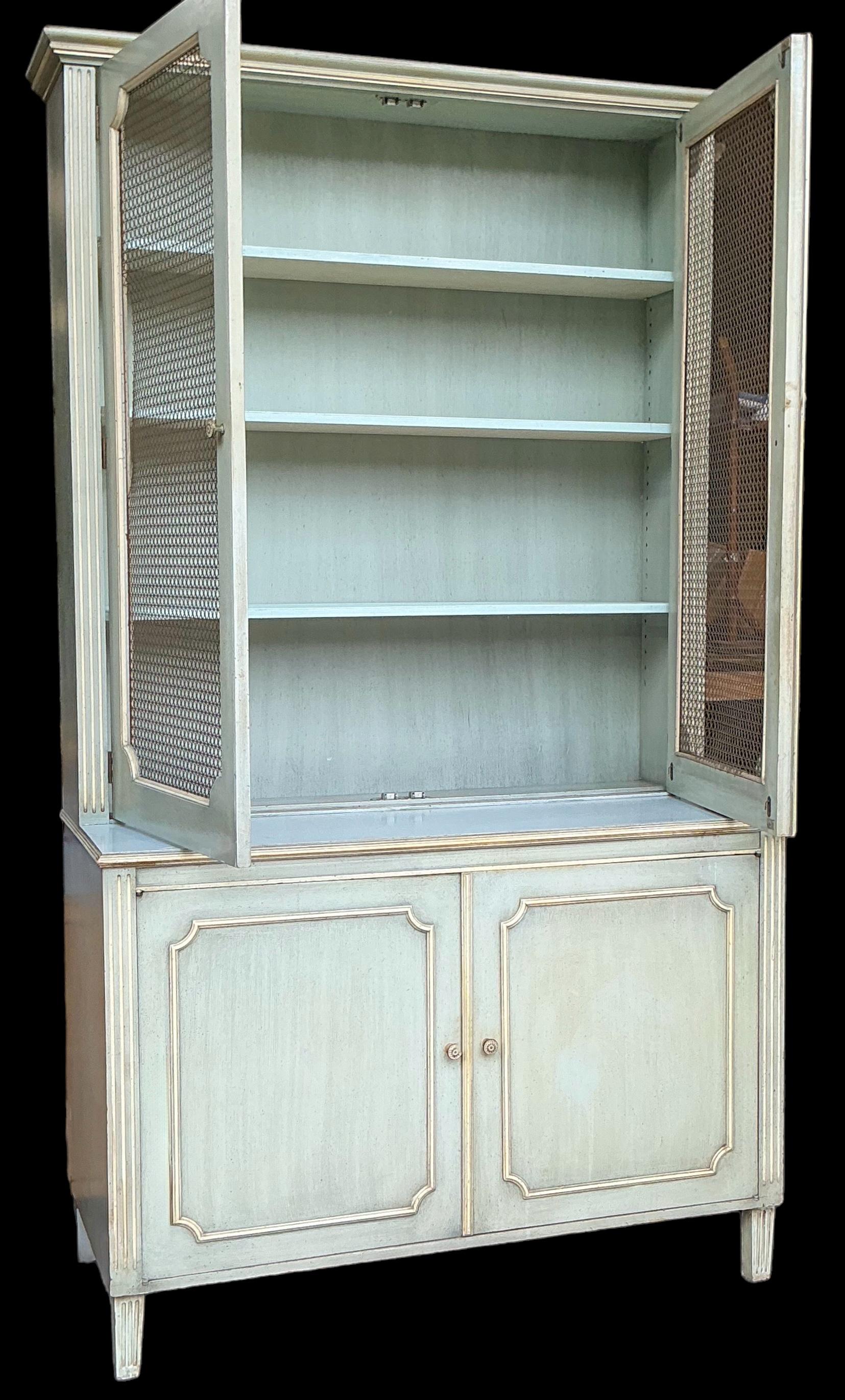 20th Century Mid-Century Monumental French Blue And Cream Painted Cabinets - Pair For Sale