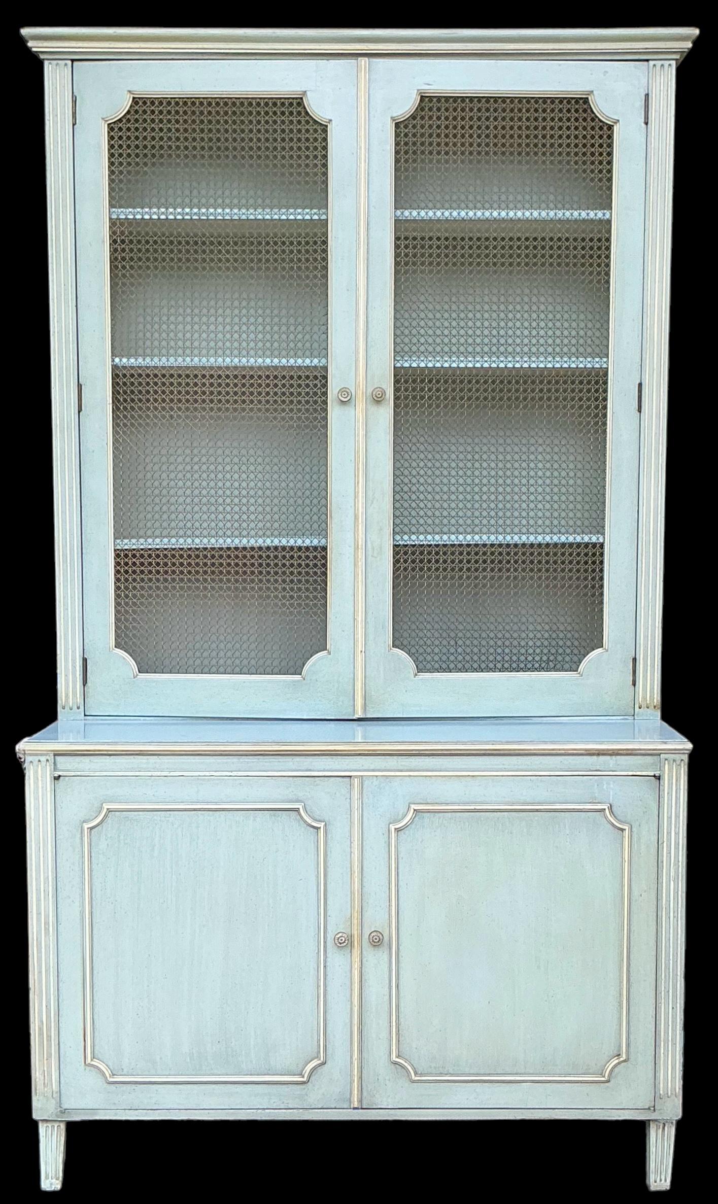 Wire Mid-Century Monumental French Blue And Cream Painted Cabinets - Pair For Sale