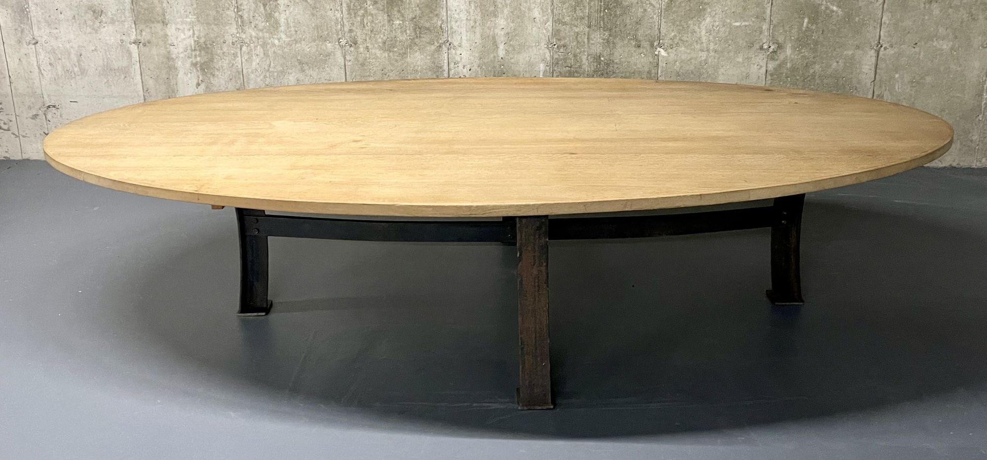 Mid Century Monumental Industrial Dining, Conference Table, Oak, Steel, American For Sale 6