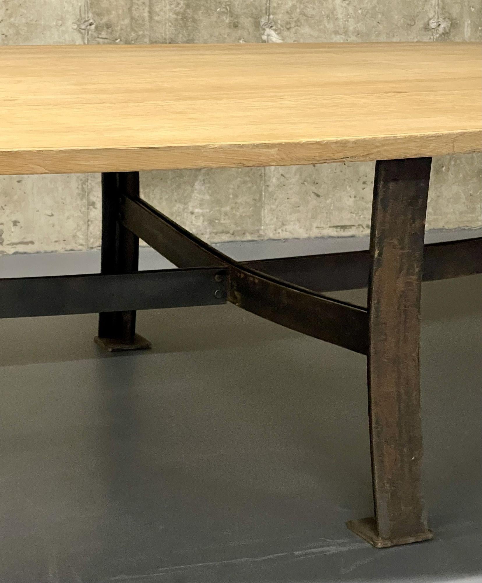 Mid Century Monumental Industrial Dining, Conference Table, Oak, Steel, American For Sale 8