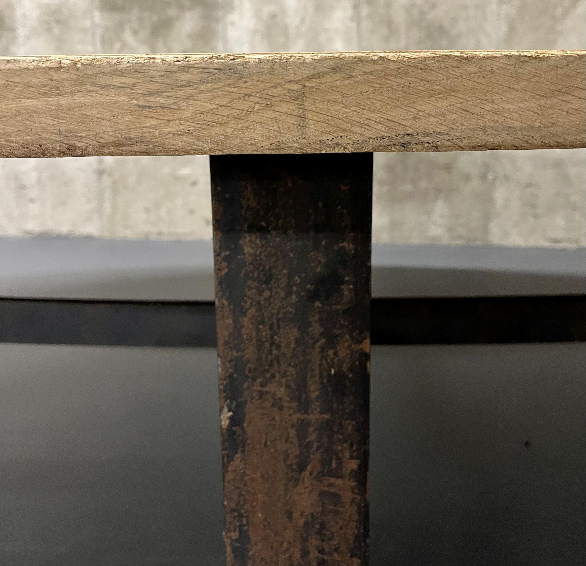 Mid Century Monumental Industrial Dining, Conference Table, Oak, Steel, American For Sale 10