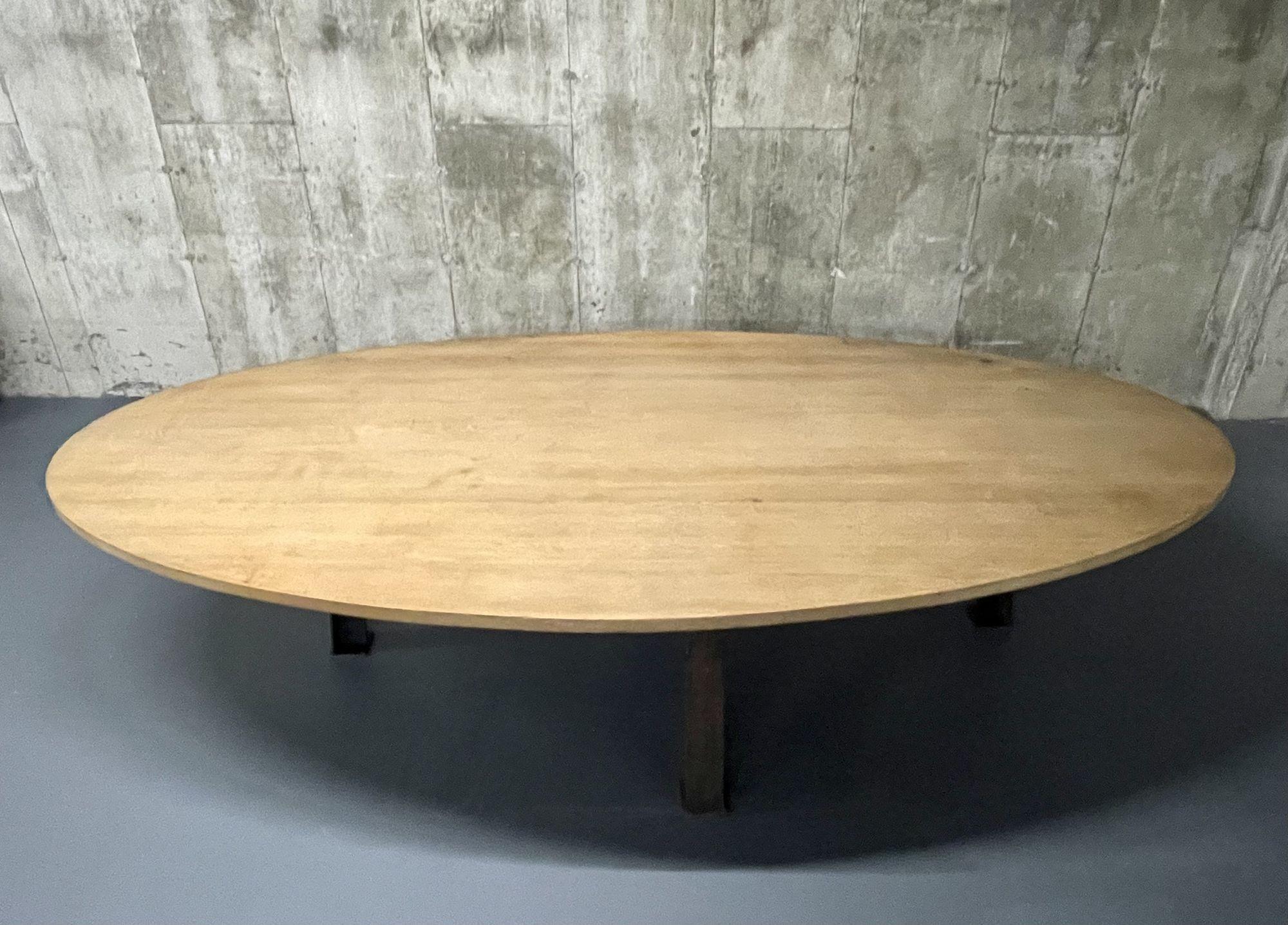 Mid Century Monumental Industrial Dining, Conference Table, Oak, Steel, American For Sale 11