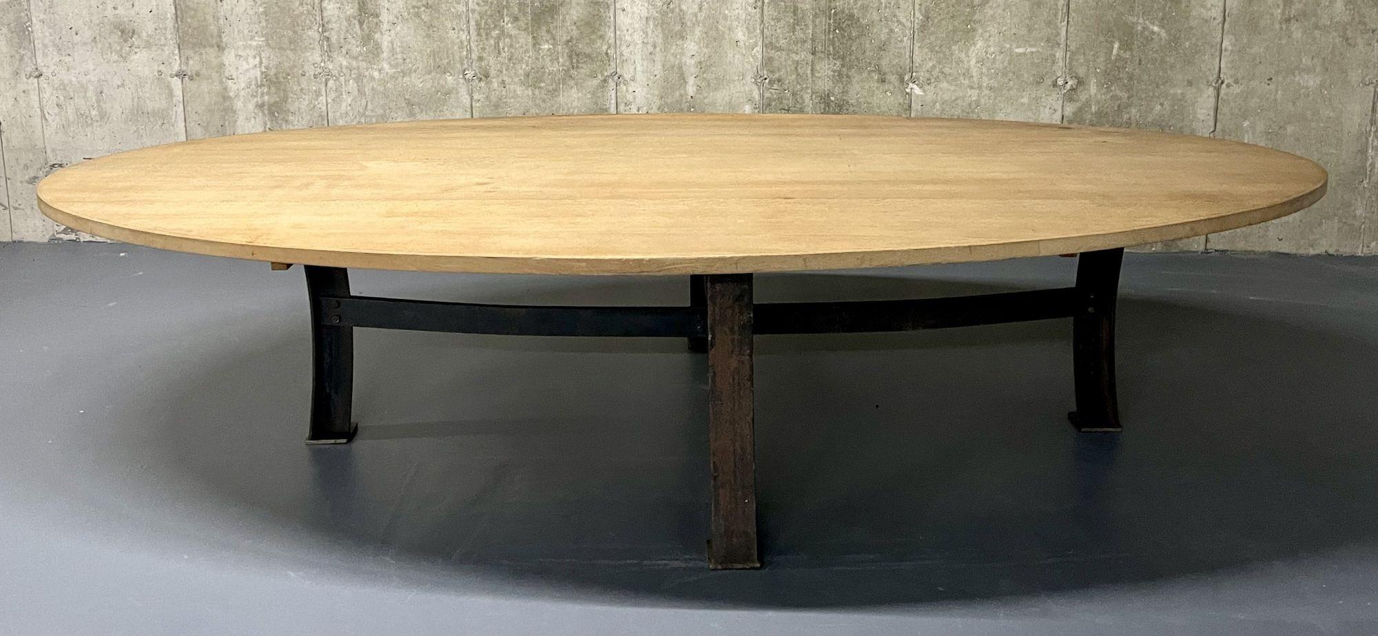 Mid Century Modern Monumental Industrial Dining, Conference Table, Oak, Steel, American. Part of our extensive collection of over forty dining tables and chair sets as seen on this site, thus why we are referred to as the King of Dining rooms.

Over