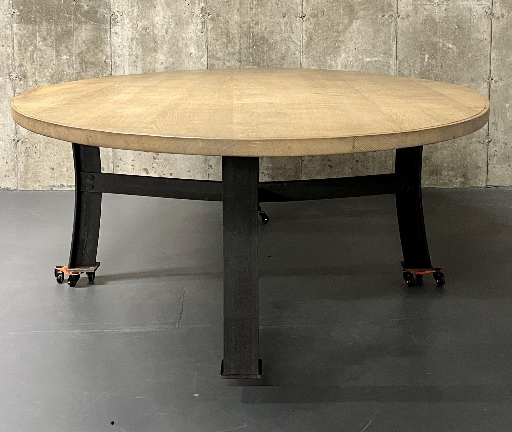 Mid Century Monumental Industrial Dining, Conference Table, Oak, Steel, American For Sale 16