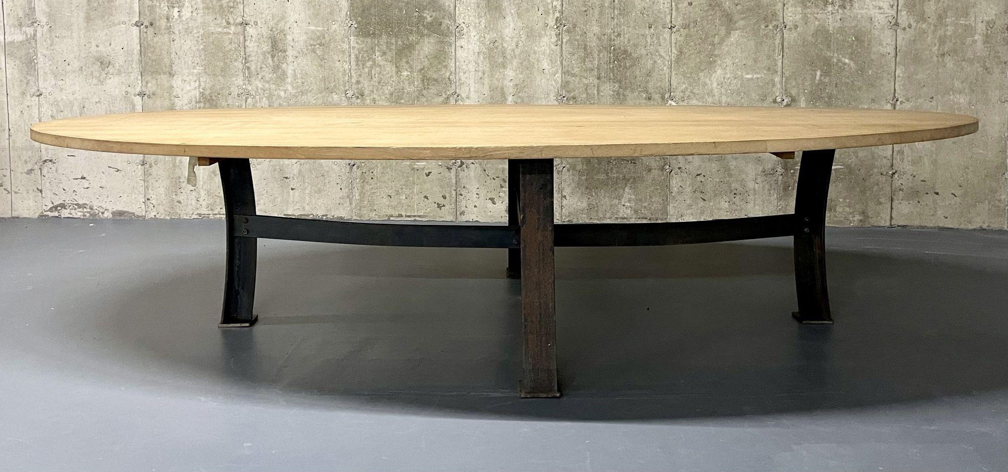 Mid Century Monumental Industrial Dining, Conference Table, Oak, Steel, American For Sale 1