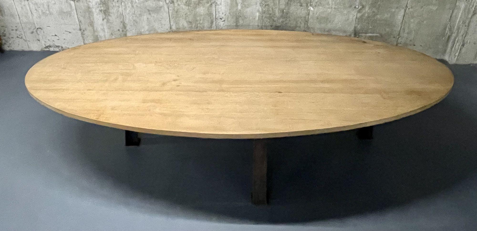 Mid Century Monumental Industrial Dining, Conference Table, Oak, Steel, American For Sale 3