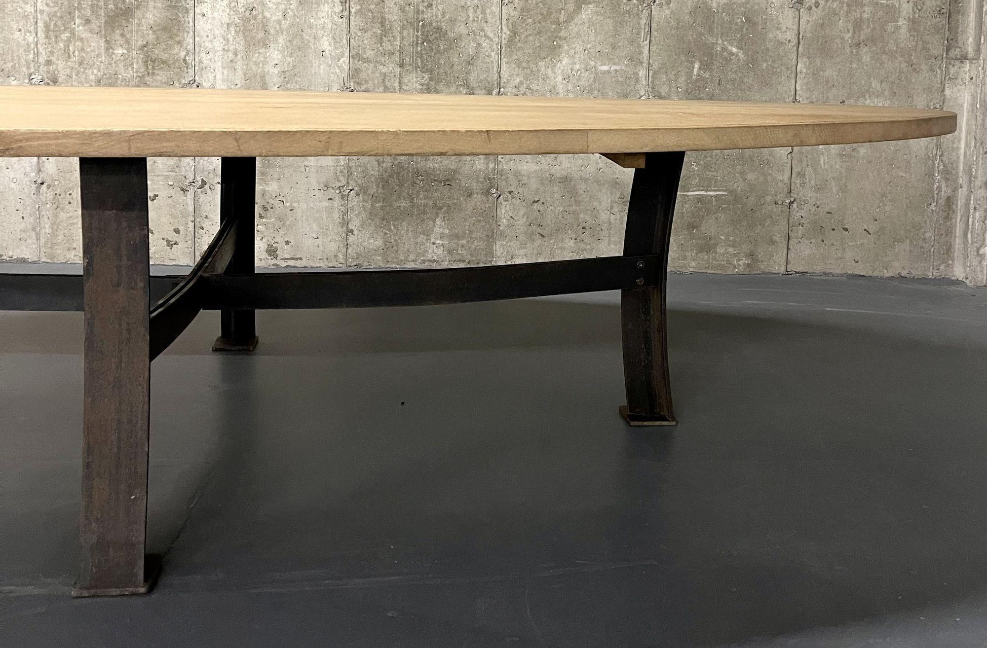 Mid Century Monumental Industrial Dining, Conference Table, Oak, Steel, American For Sale 5