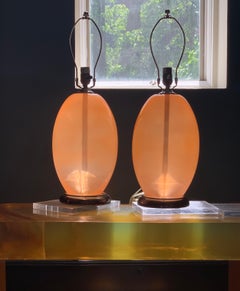 Modern Peach Lucite Midcentury Monumental  Sculptural Egg Form Table Lamp