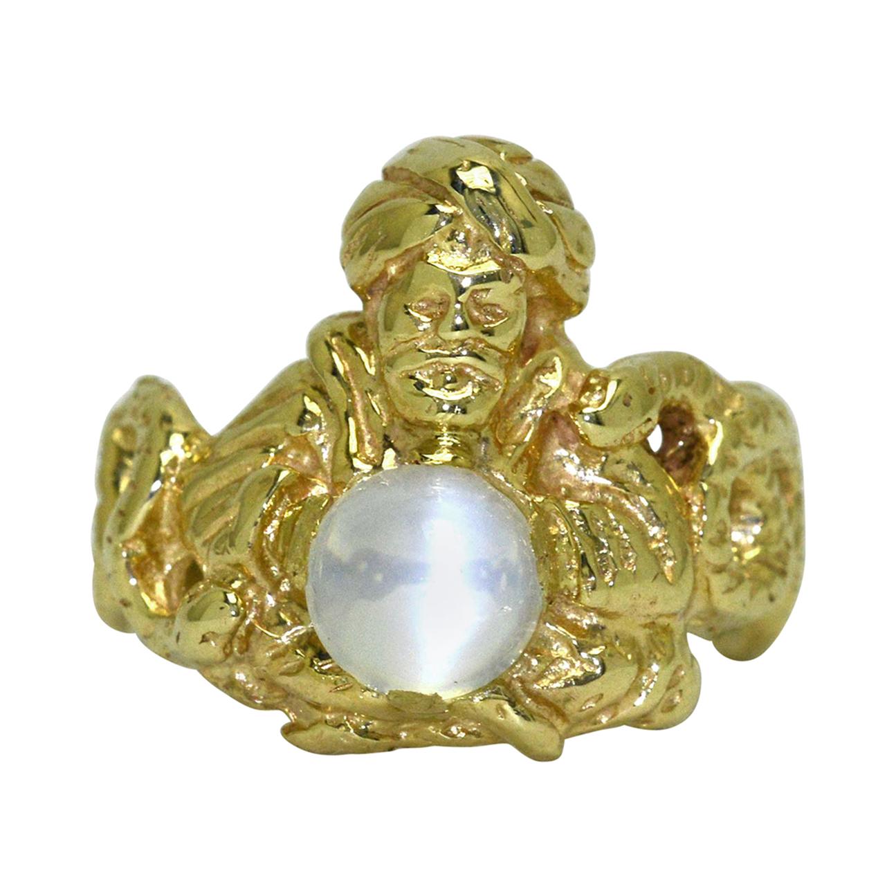 Midcentury Moonstone Snake Charmer Genie Cocktail Ring Fortune Teller Gypsy