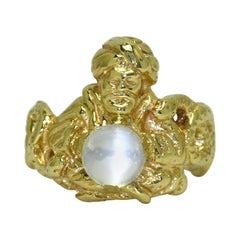 Midcentury Moonstone Snake Charmer Genie Cocktail Ring Fortune Teller Gypsy