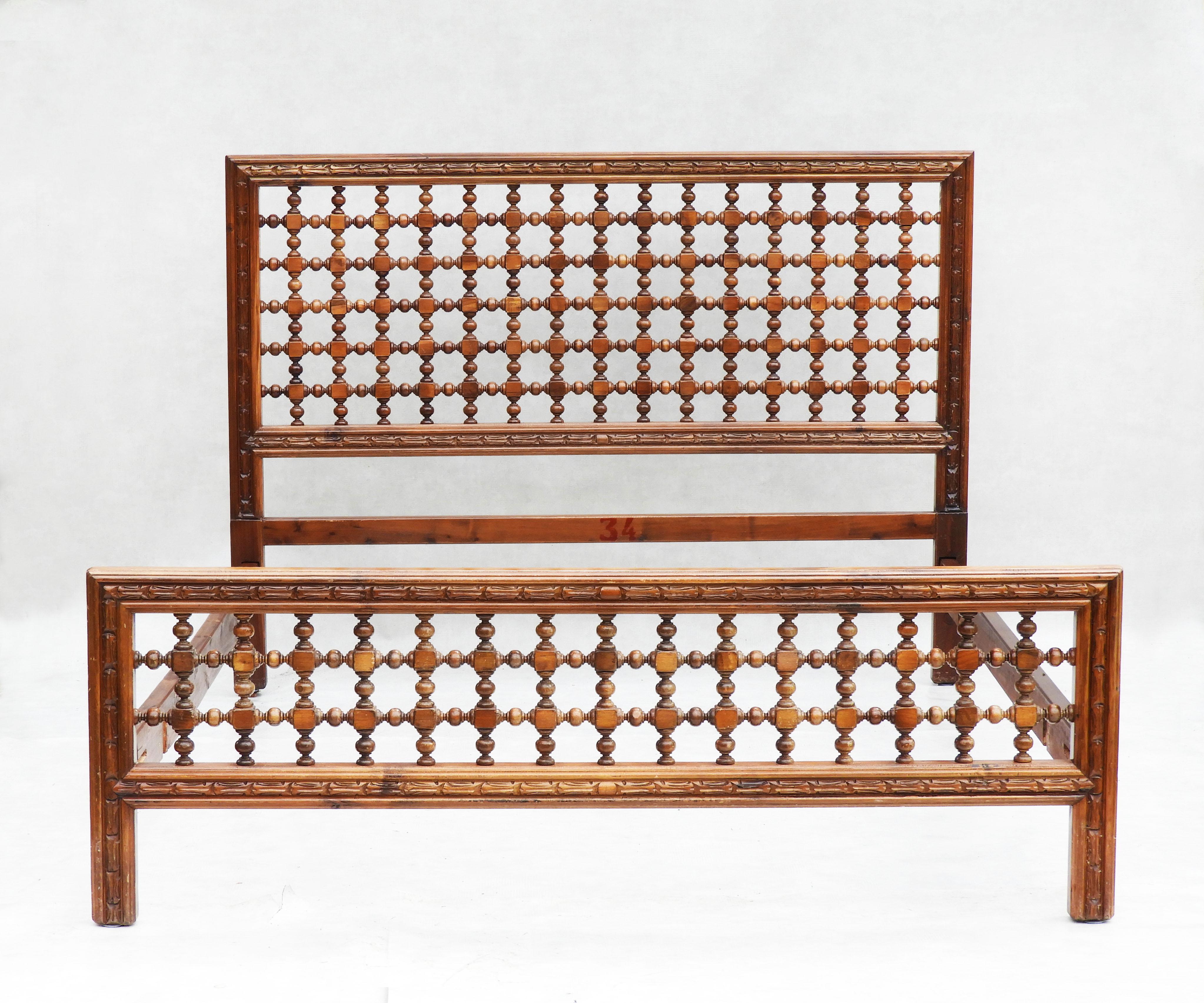 Spanish Mid Century Moorish Bobbin Wood Bed c1950s Spain US Queen/UK King