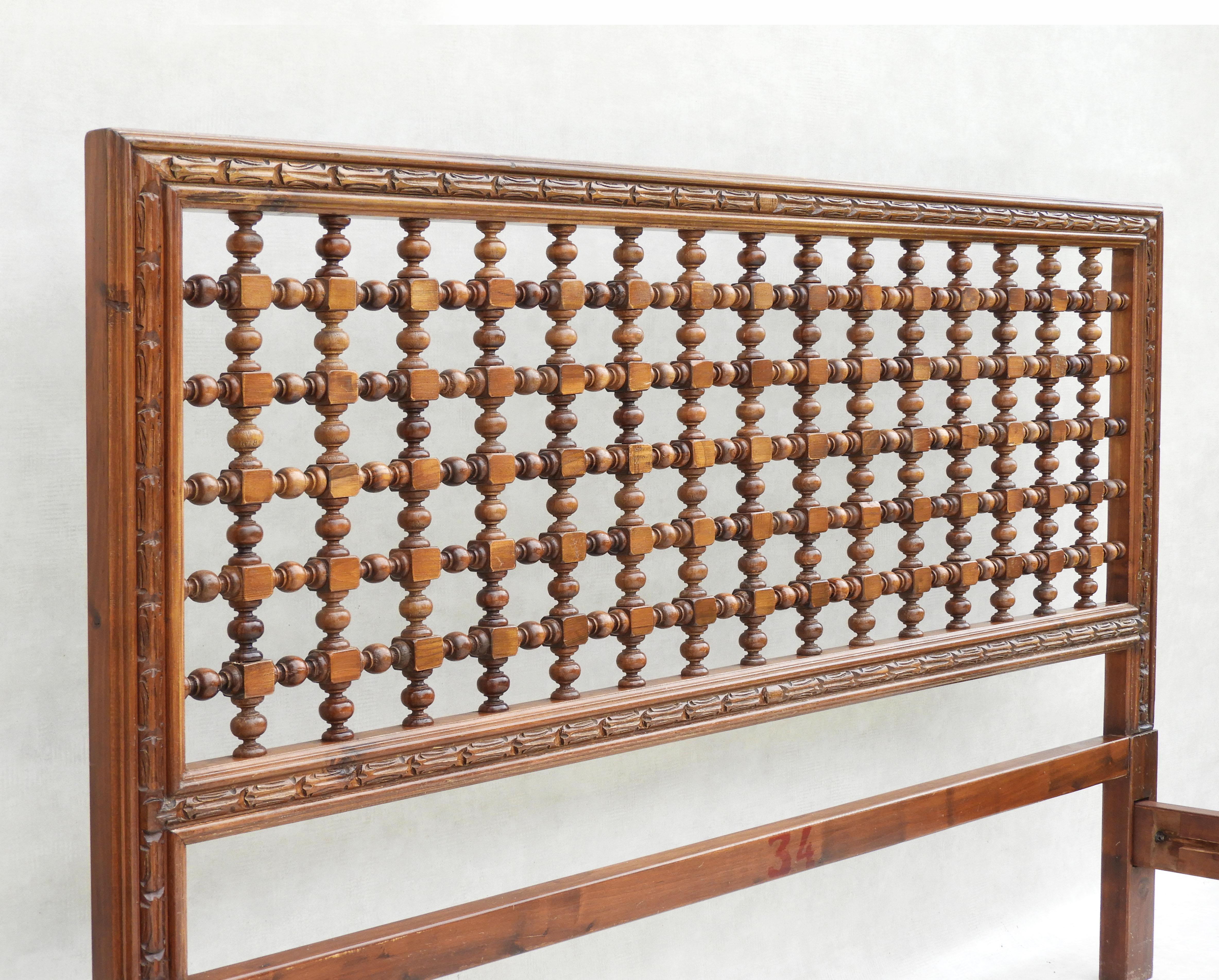 20th Century Mid Century Moorish Bobbin Wood Bed c1950s Spain US Queen/UK King