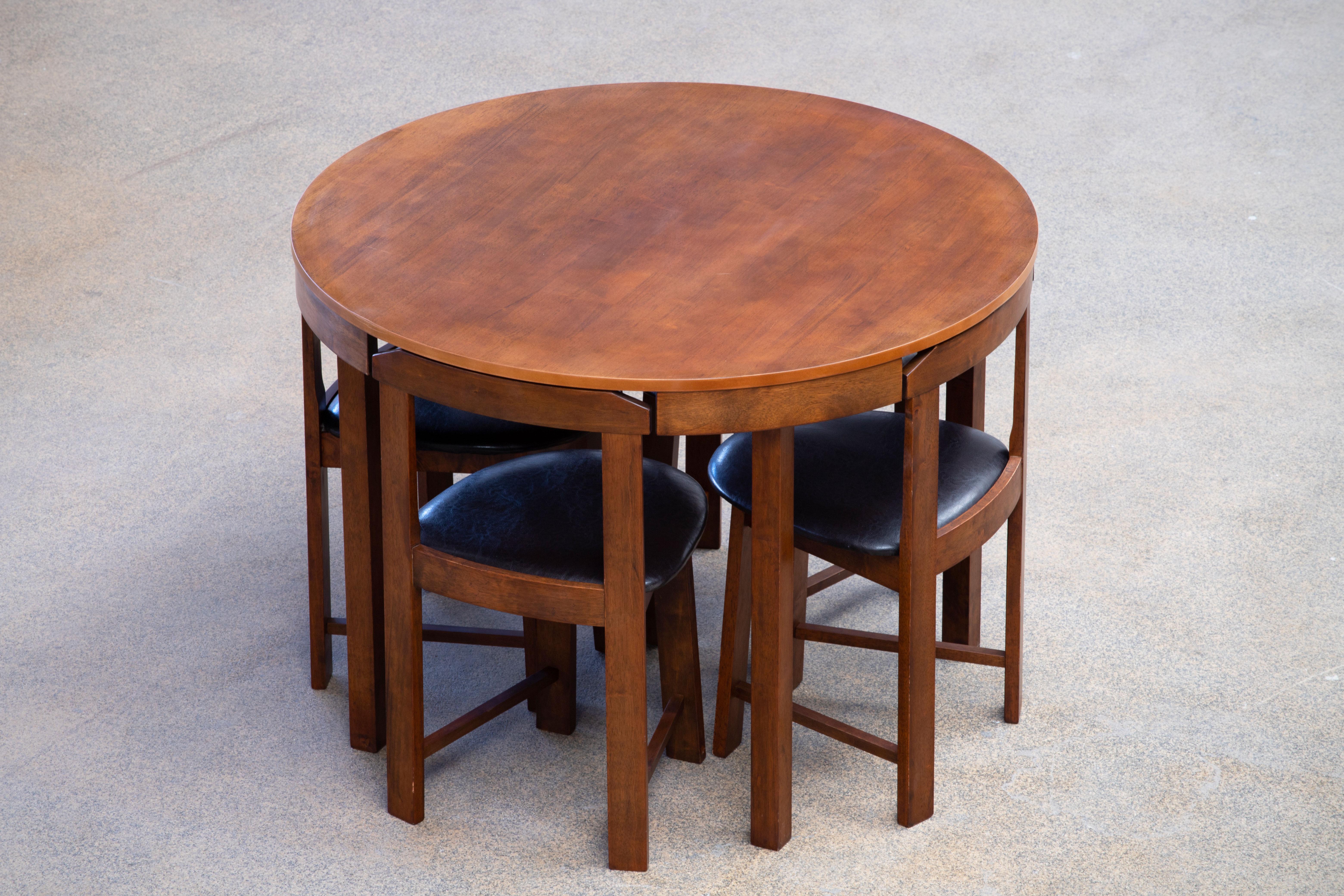 Teak Mid-Century Mordern Built in Table and Chairs Set