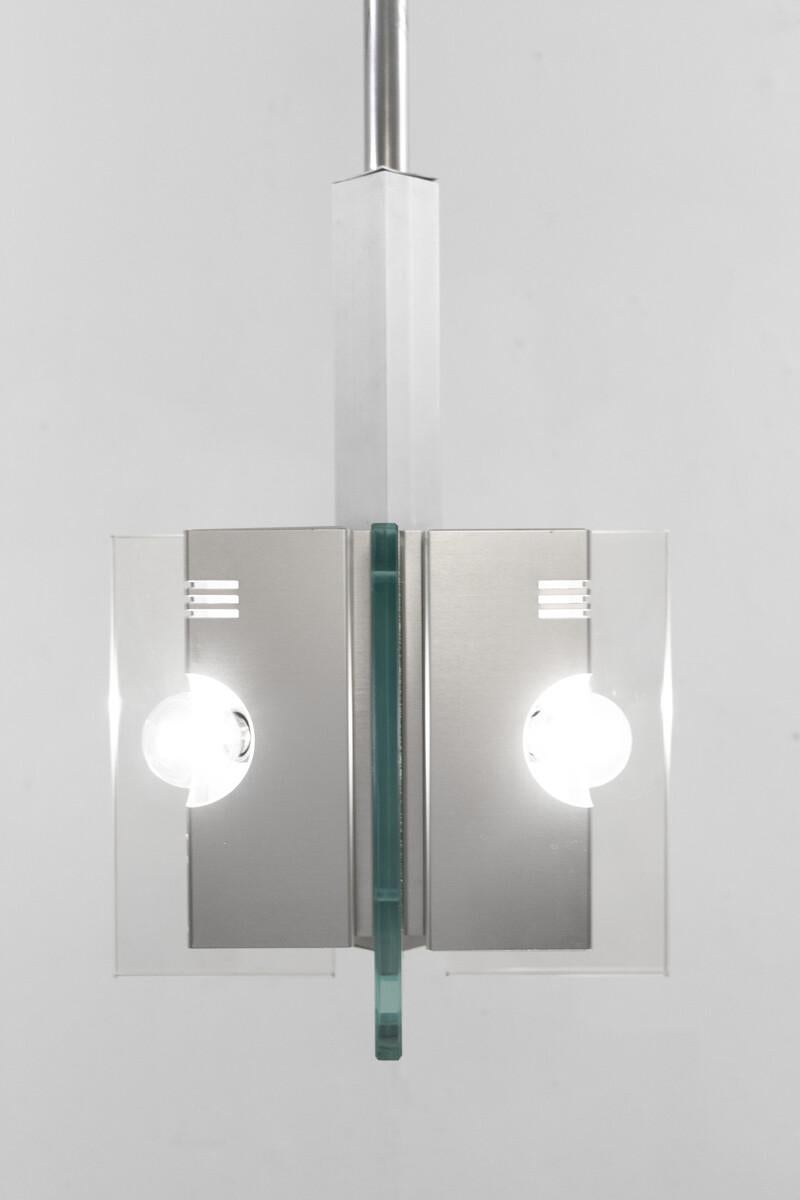 Moderne Hängeleuchte aus der Mitte des Jahrhunderts, Metall- und Glasstruktur, Italien, 1970er Jahre im Zustand „Gut“ im Angebot in Brussels, BE