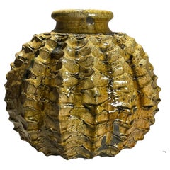 Mid-Century Moroccan Pottery Vase with with Textured Ochre and Dark Accents