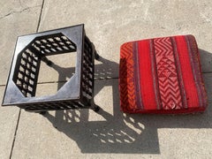 Mid Century Moroccan Rug Pouf Floor Cushion With Stick & Ball Stool