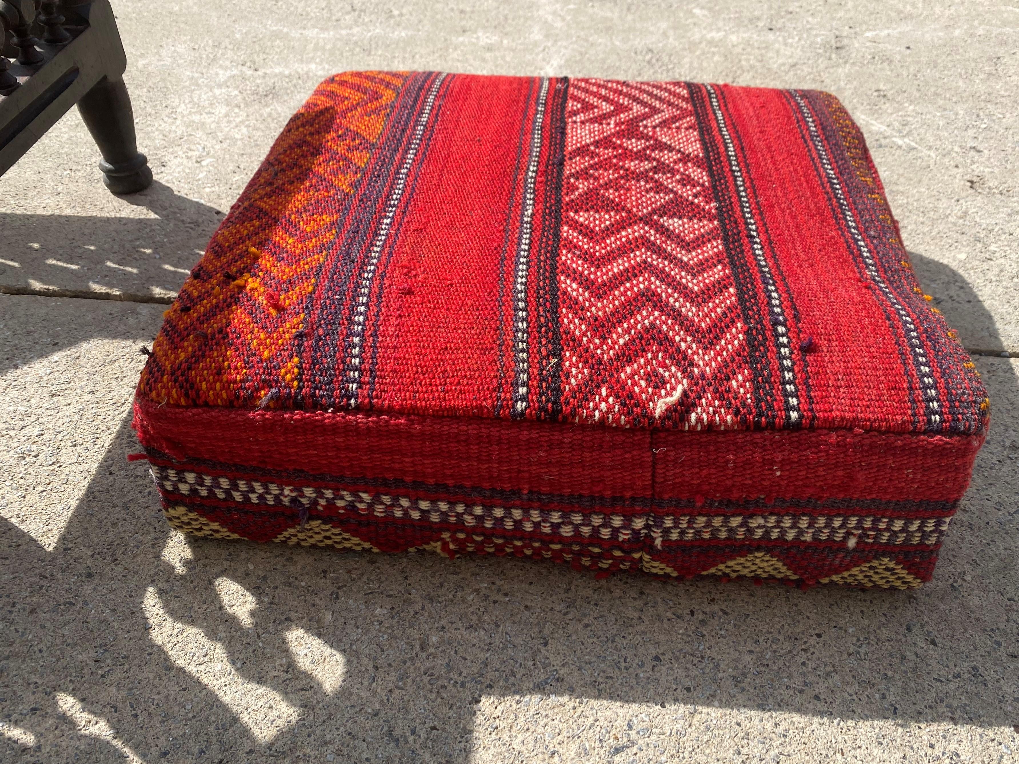 20th Century Mid Century Moroccan Rug Pouf Floor Cushion With Stick & Ball Stool
