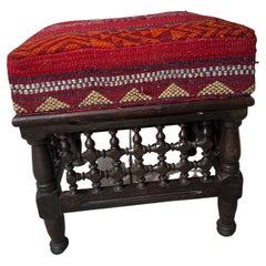 Vintage Mid Century Moroccan Rug Pouf Floor Cushion With Stick & Ball Stool