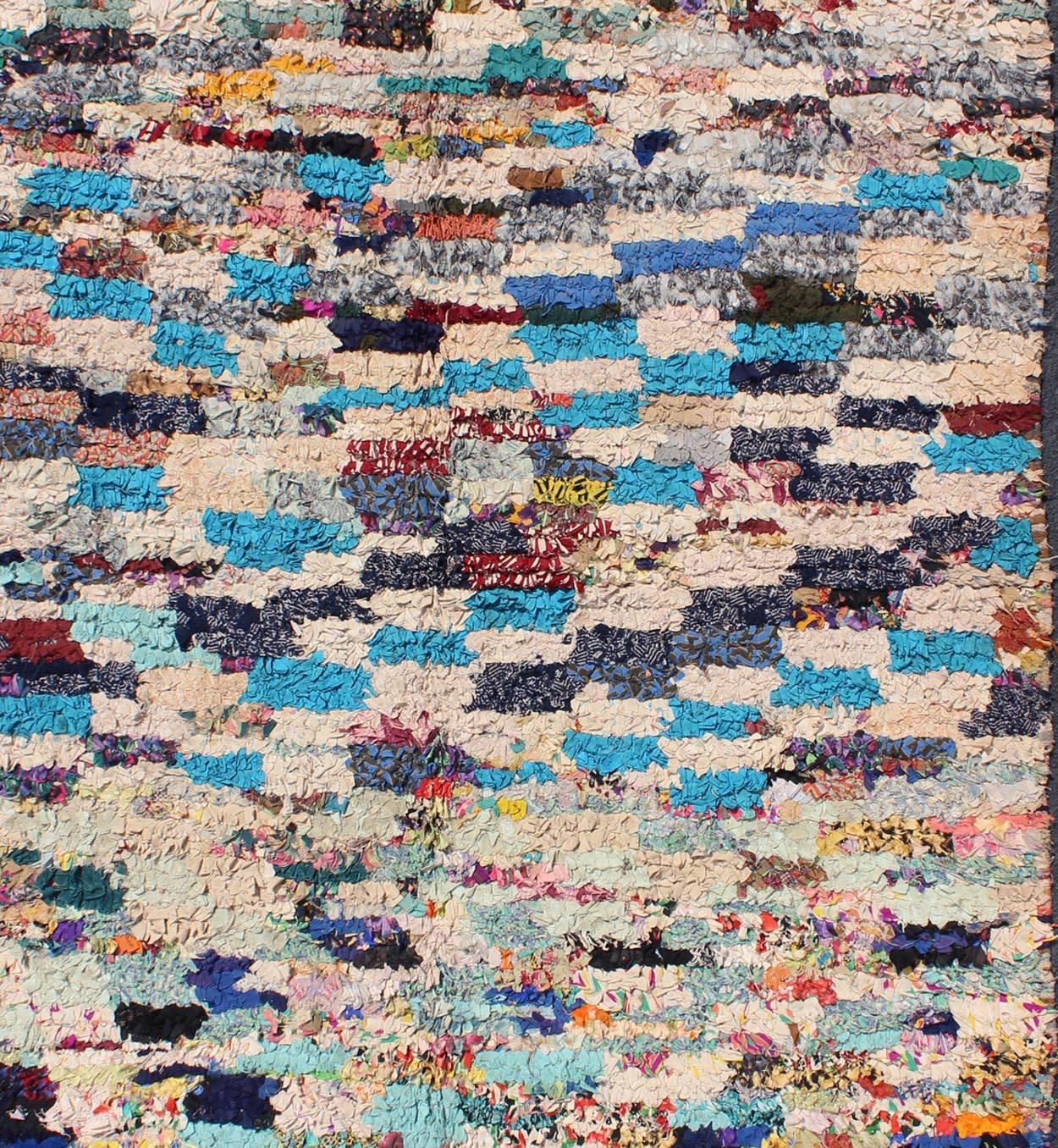 Hand-Knotted Midcentury Moroccan Rug with Colorful Checkerboard Design