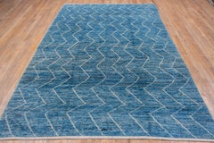 Mid Century Moroccan Rug with Sky Blue Zigzags