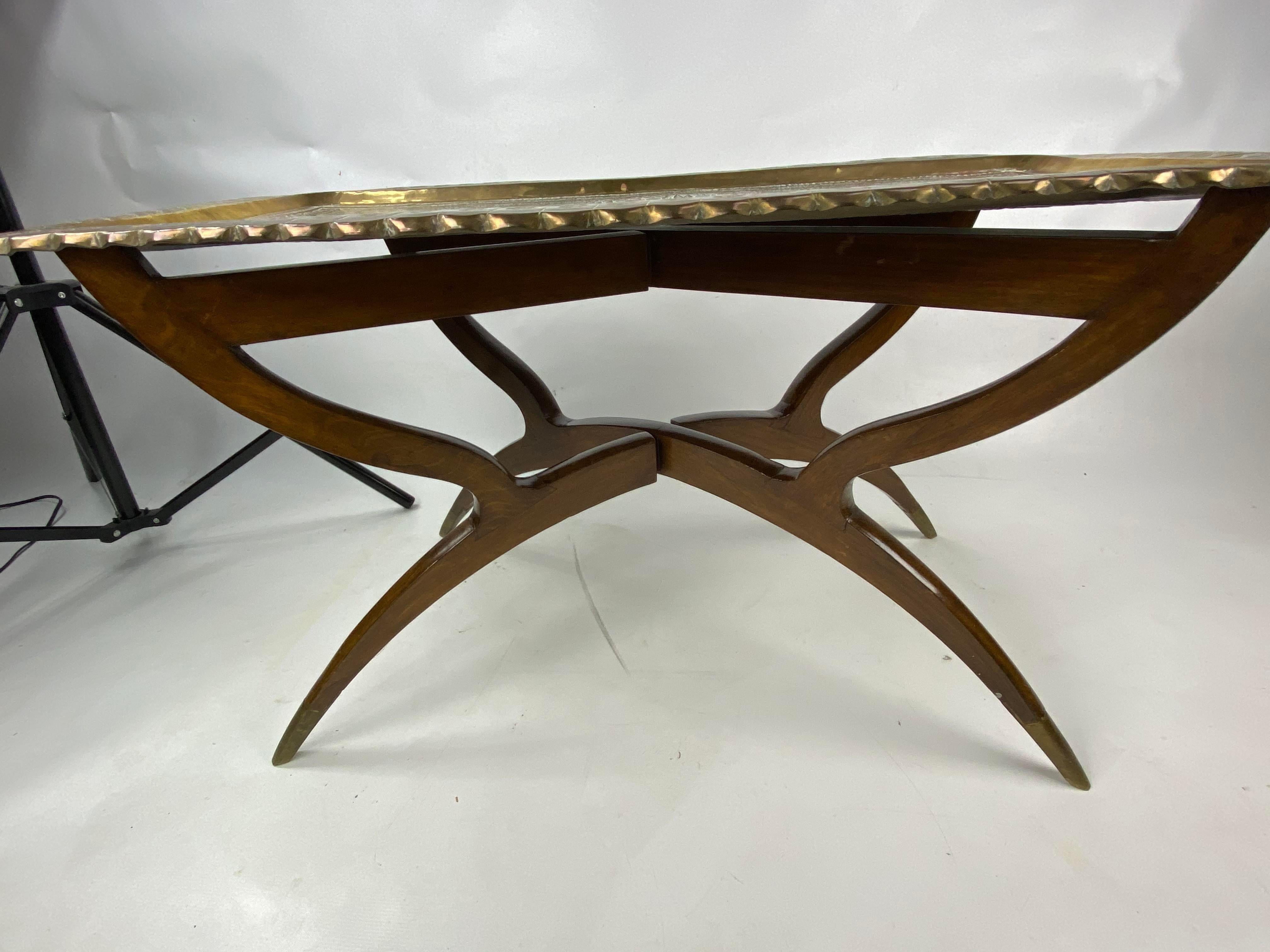 Mid-20th Century Mid-Century Moroccan Style Etched Brass Tray Coffee Table