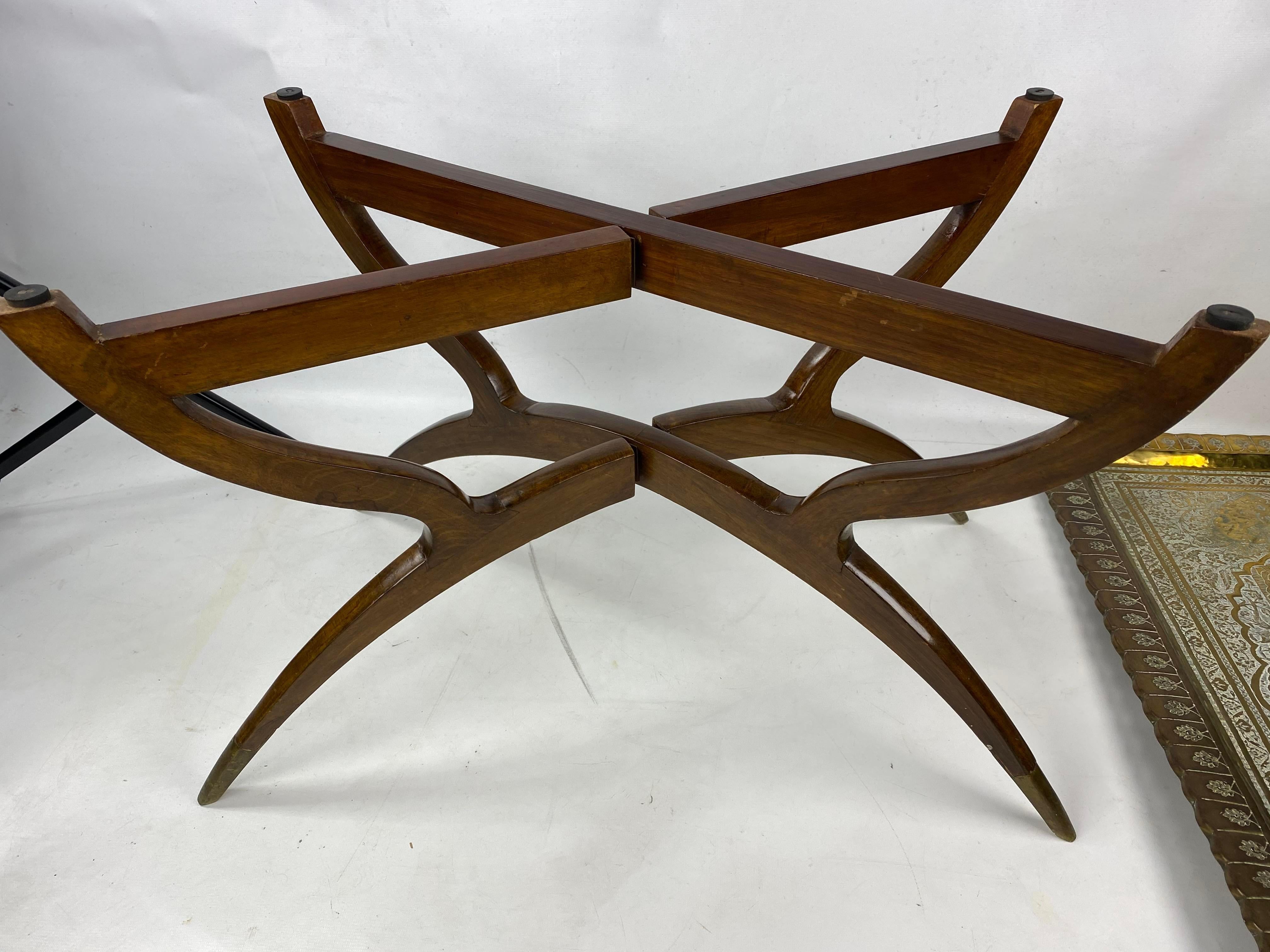 Mid-Century Moroccan Style Etched Brass Tray Coffee Table 1