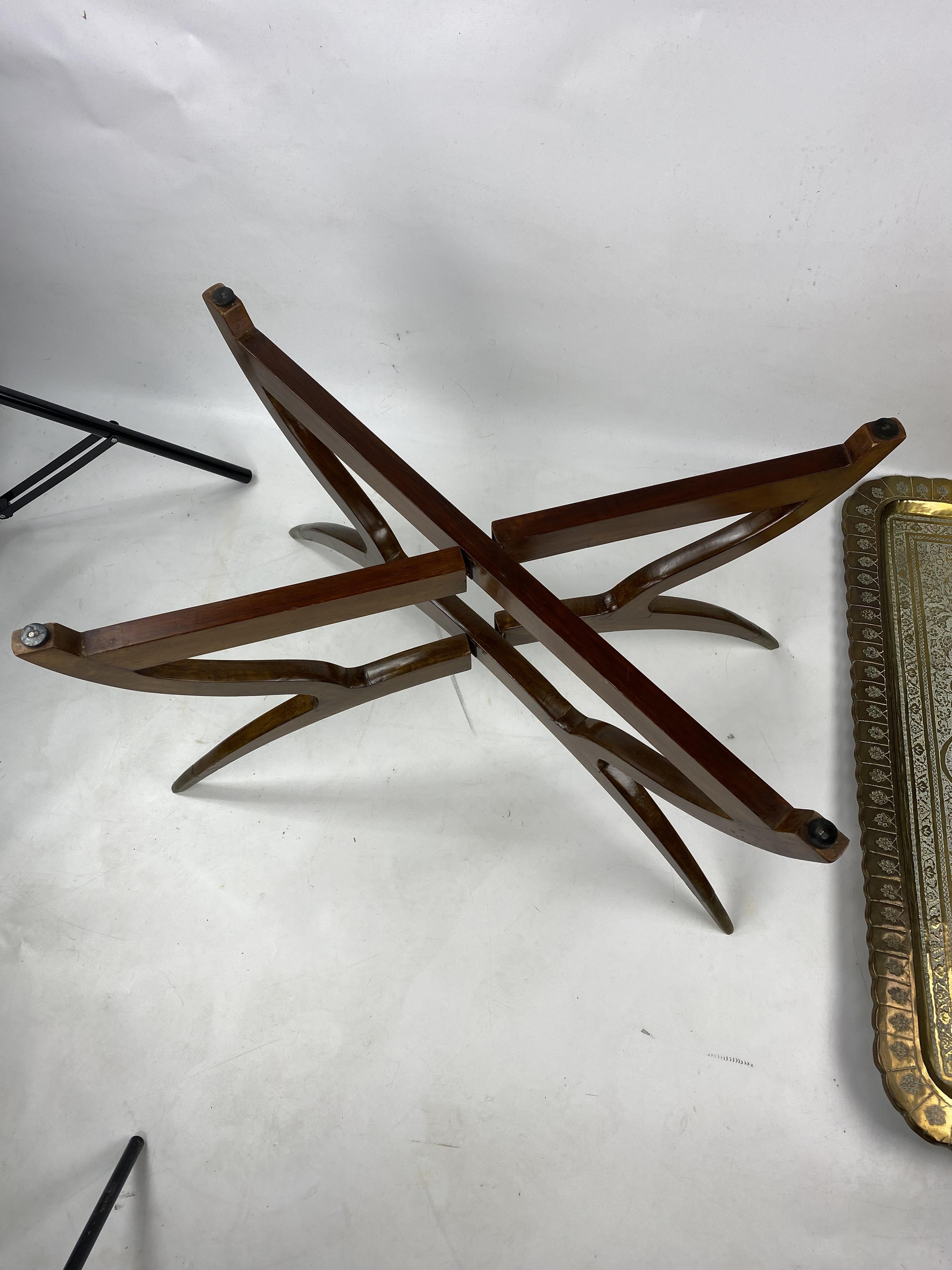 Mid-Century Moroccan Style Etched Brass Tray Coffee Table 3