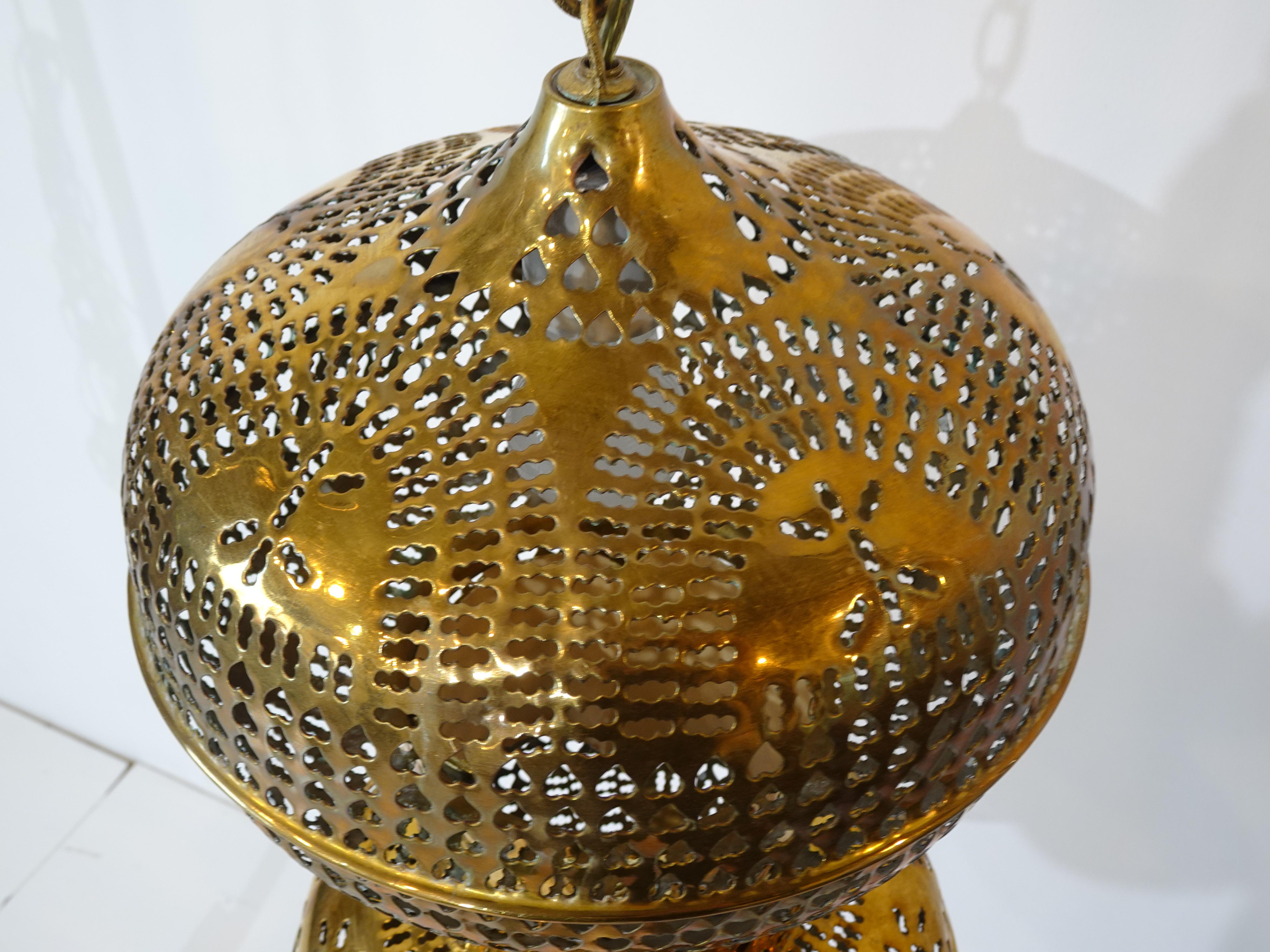 Unknown Mid Century Moroccan Styled Hanging Brass Lamp For Sale