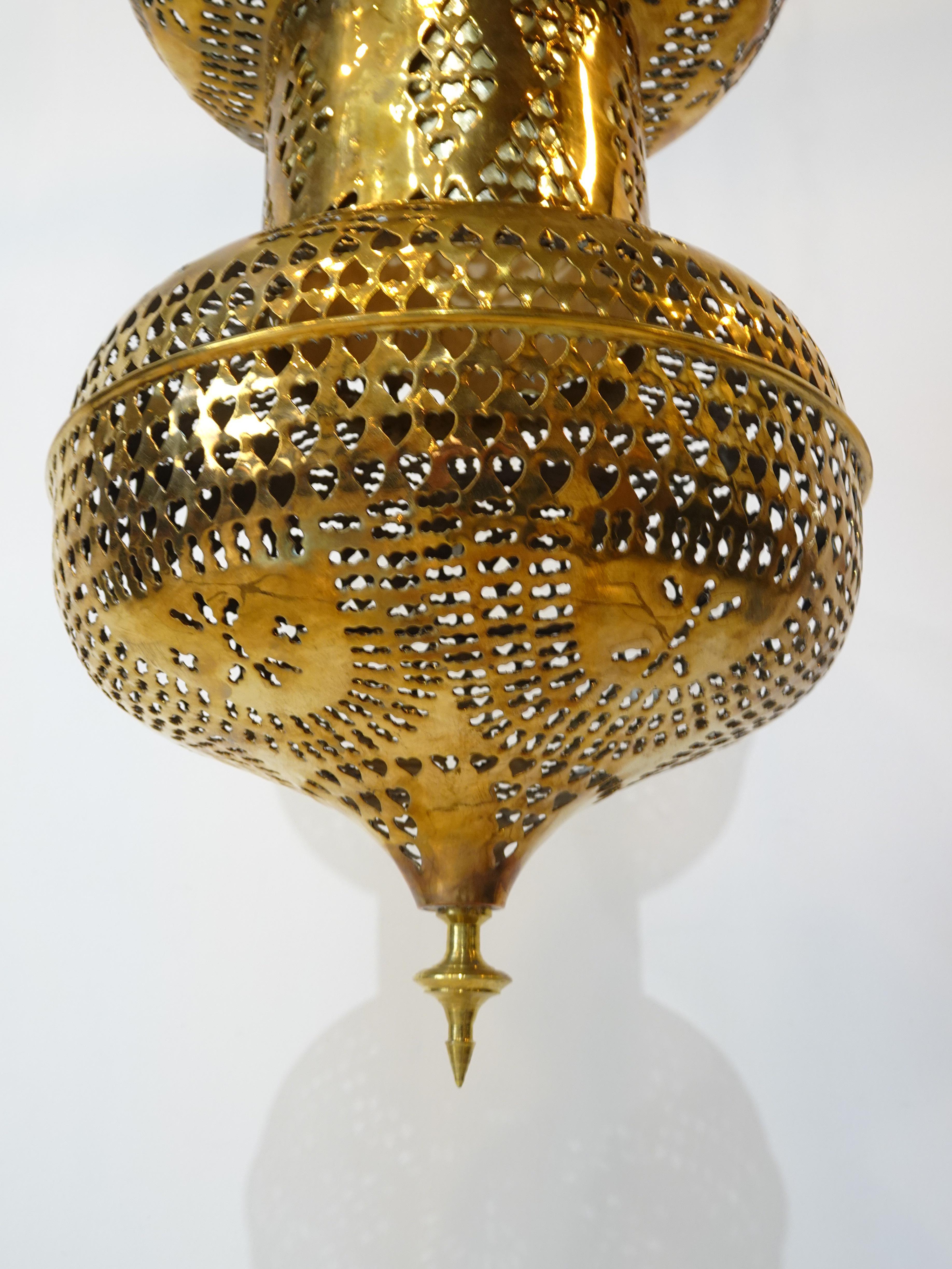 Mid Century Moroccan Styled Hanging Brass Lamp In Good Condition For Sale In Cincinnati, OH