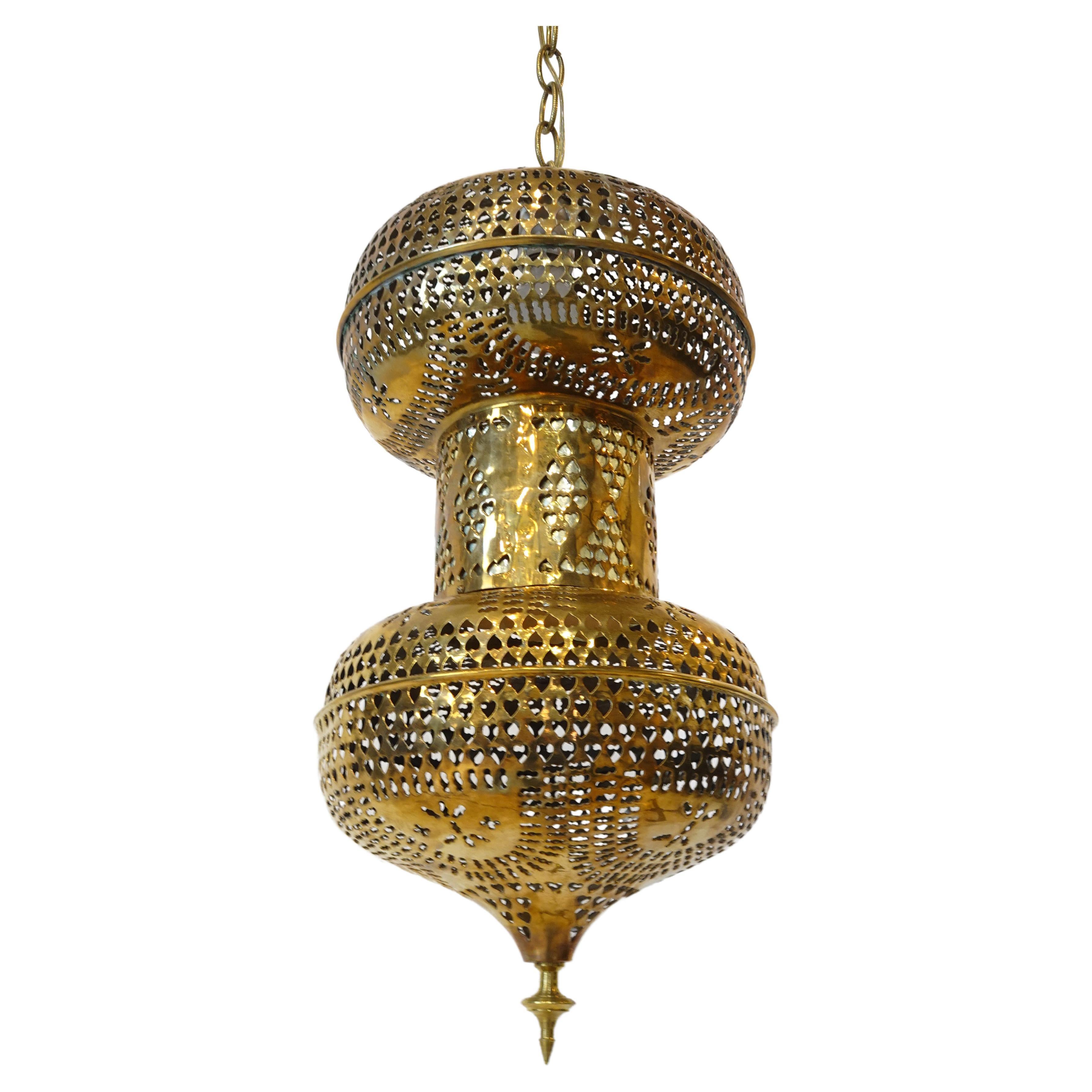 Mid Century Moroccan Styled Hanging Brass Lamp For Sale