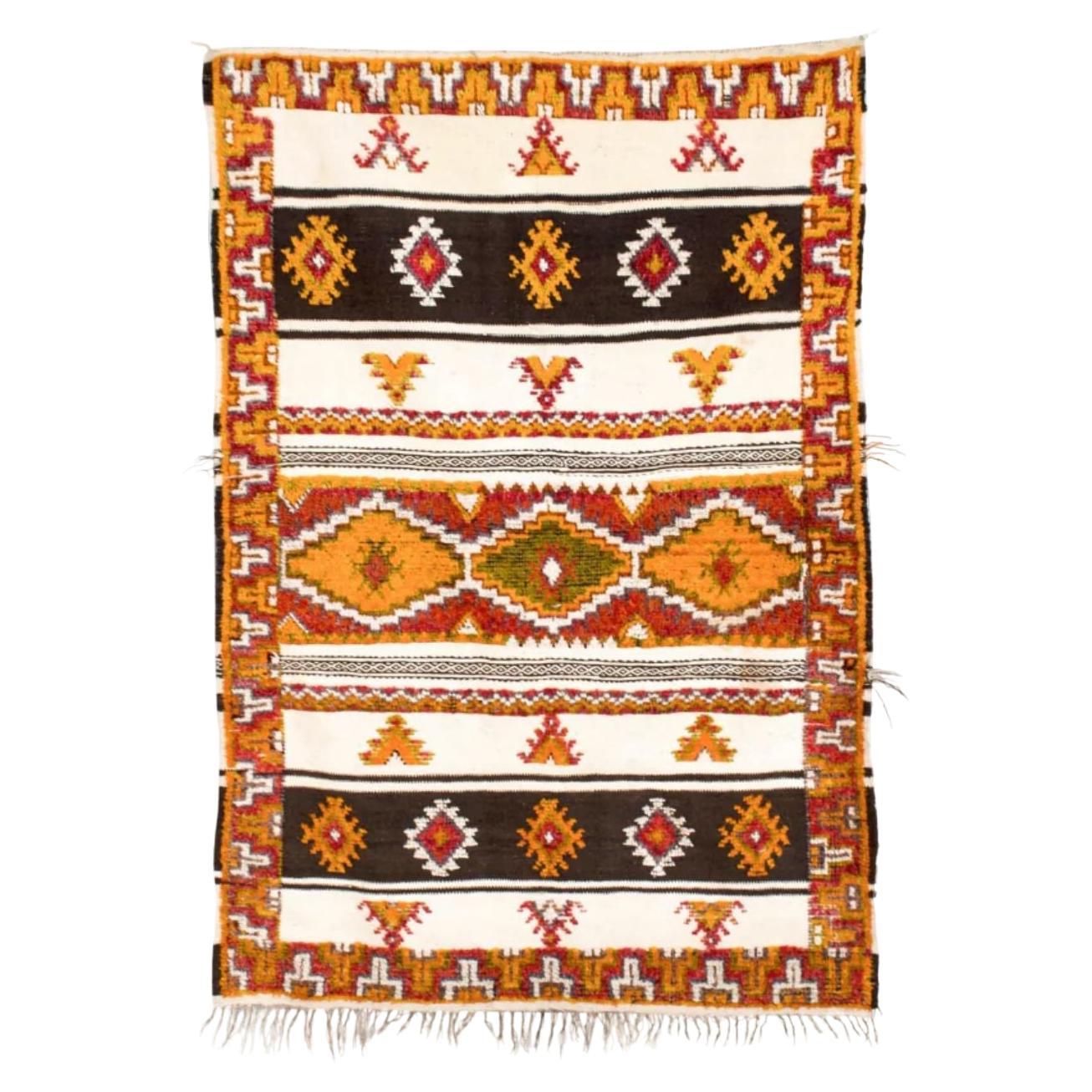 Midcentury Moroccan Tribal Orange Wool Floor Rug