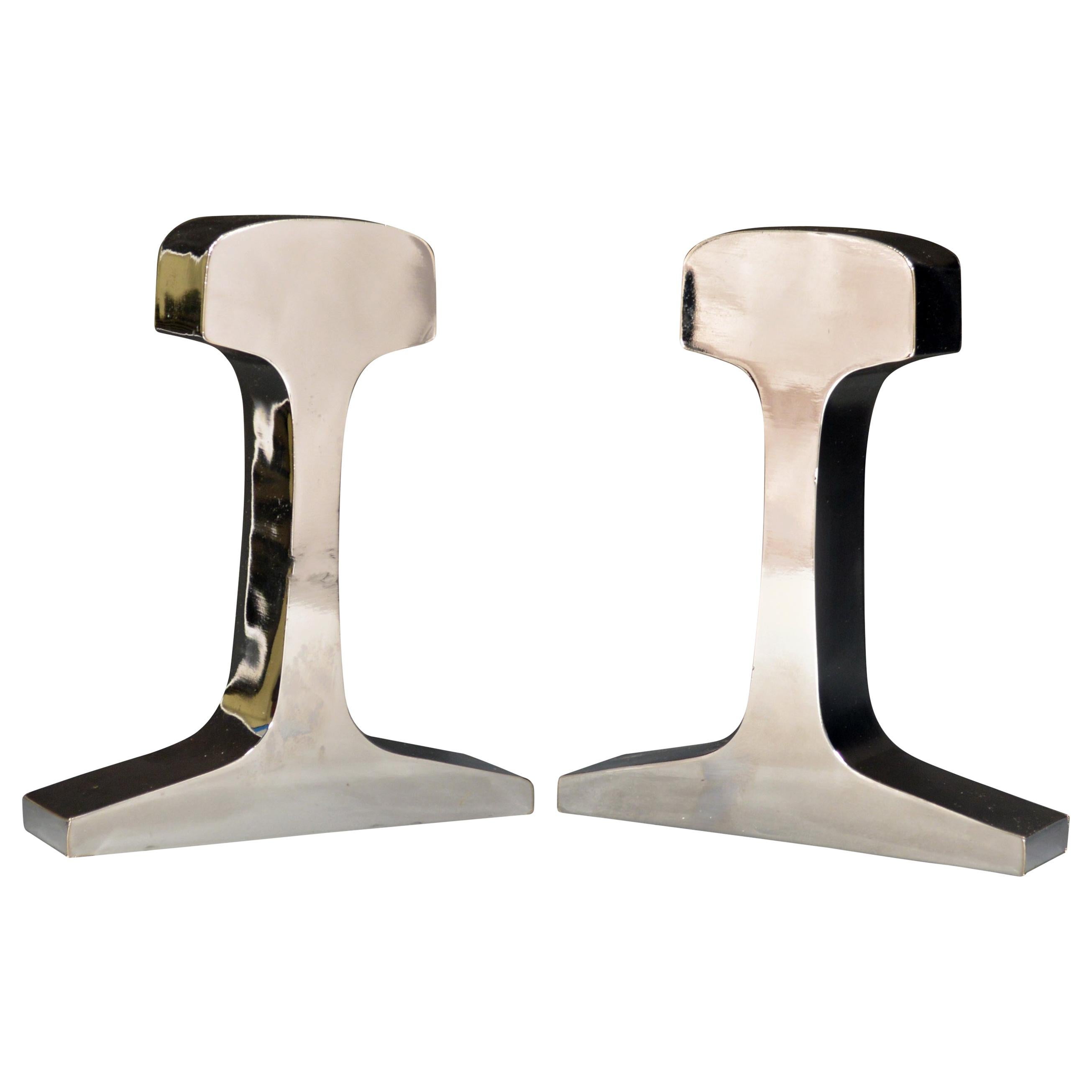 Mid-century Morristown, NJ, Chromed Steel Railway Tie Bookends, 1984