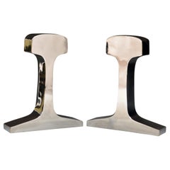 Vintage Mid-century Morristown, NJ, Chromed Steel Railway Tie Bookends, 1984