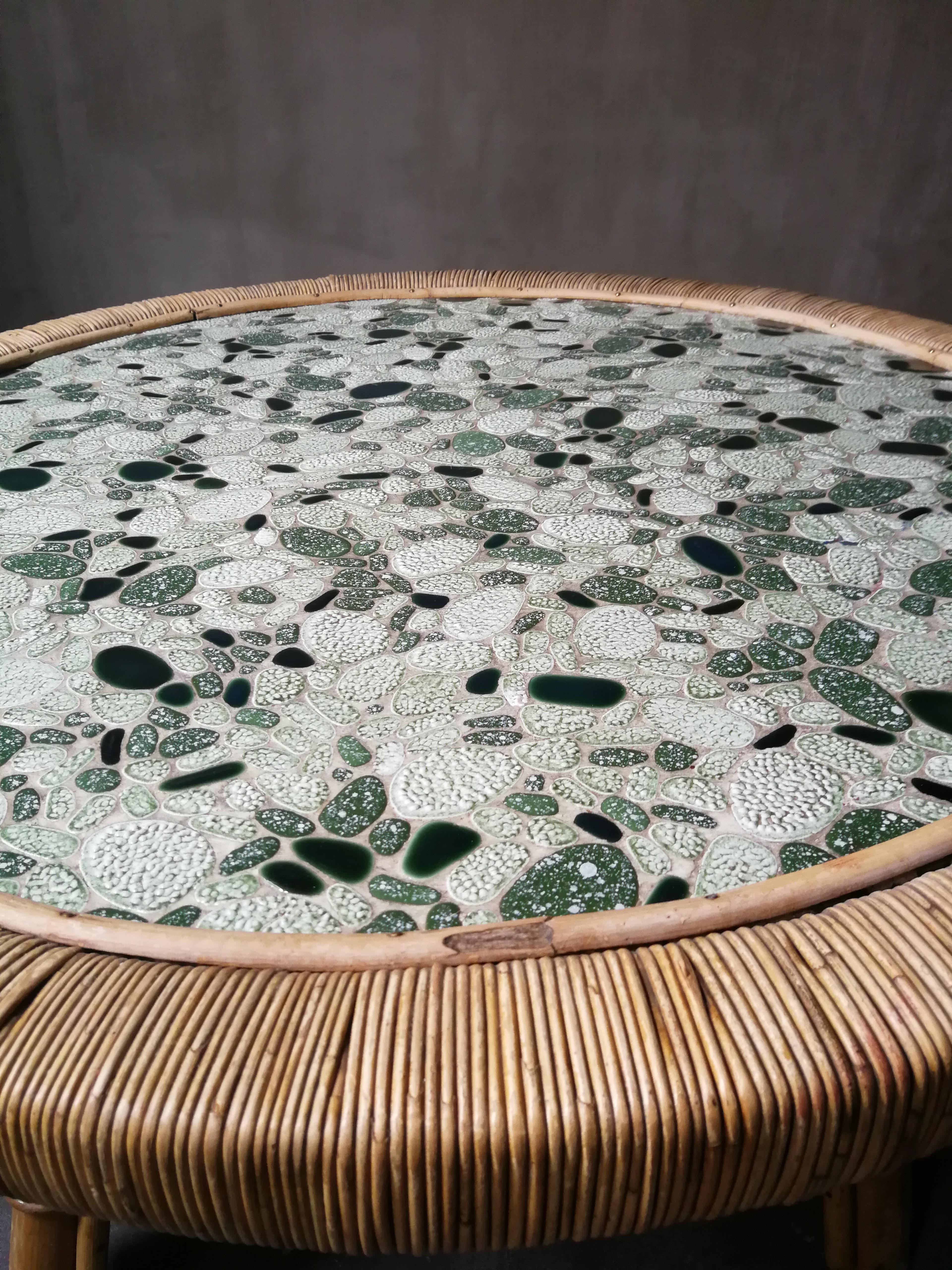 Midcentury Mosaic and Bamboo Circular Coffee-Table 3