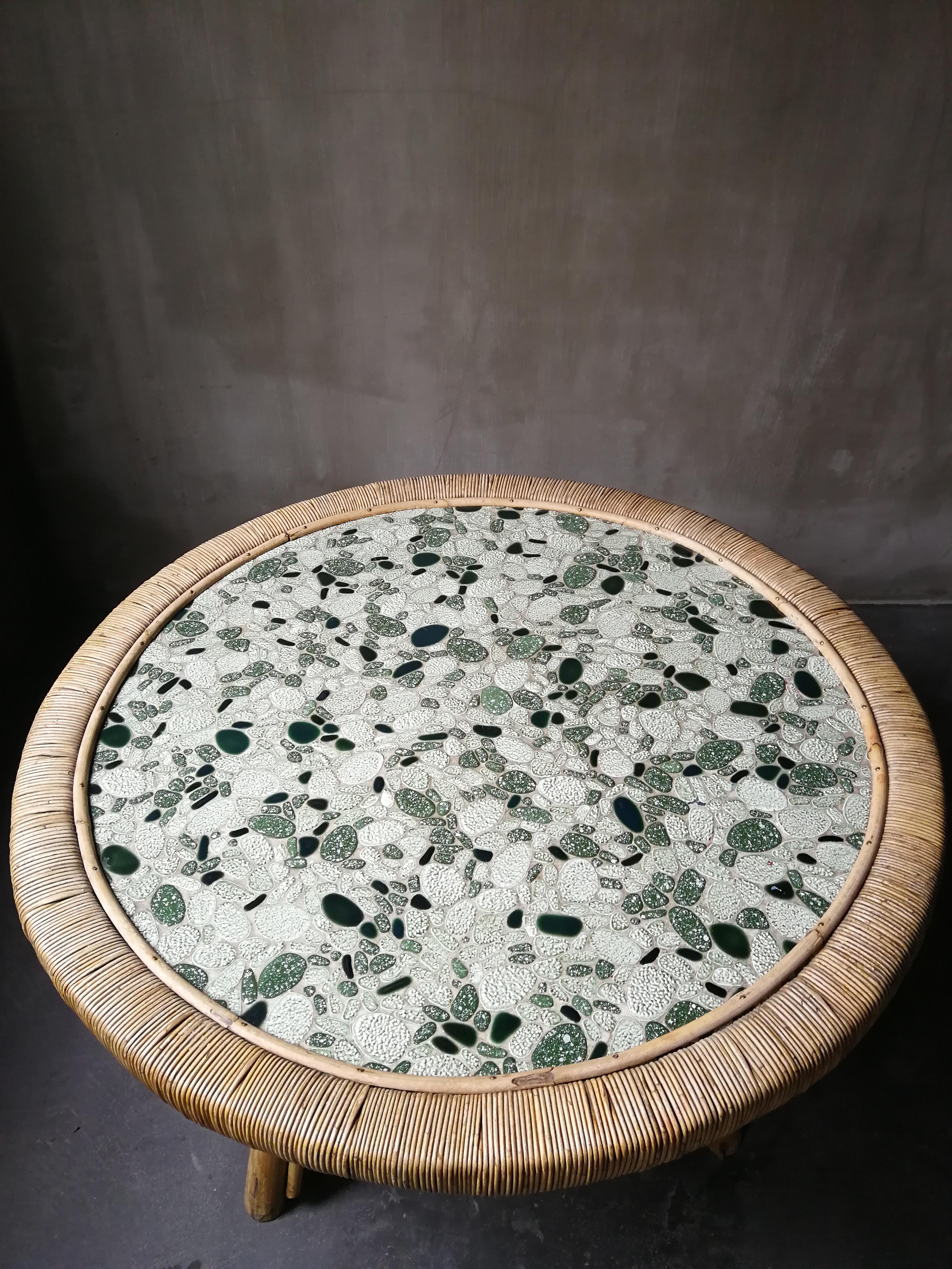 Midcentury Mosaic and Bamboo Circular Coffee-Table 4