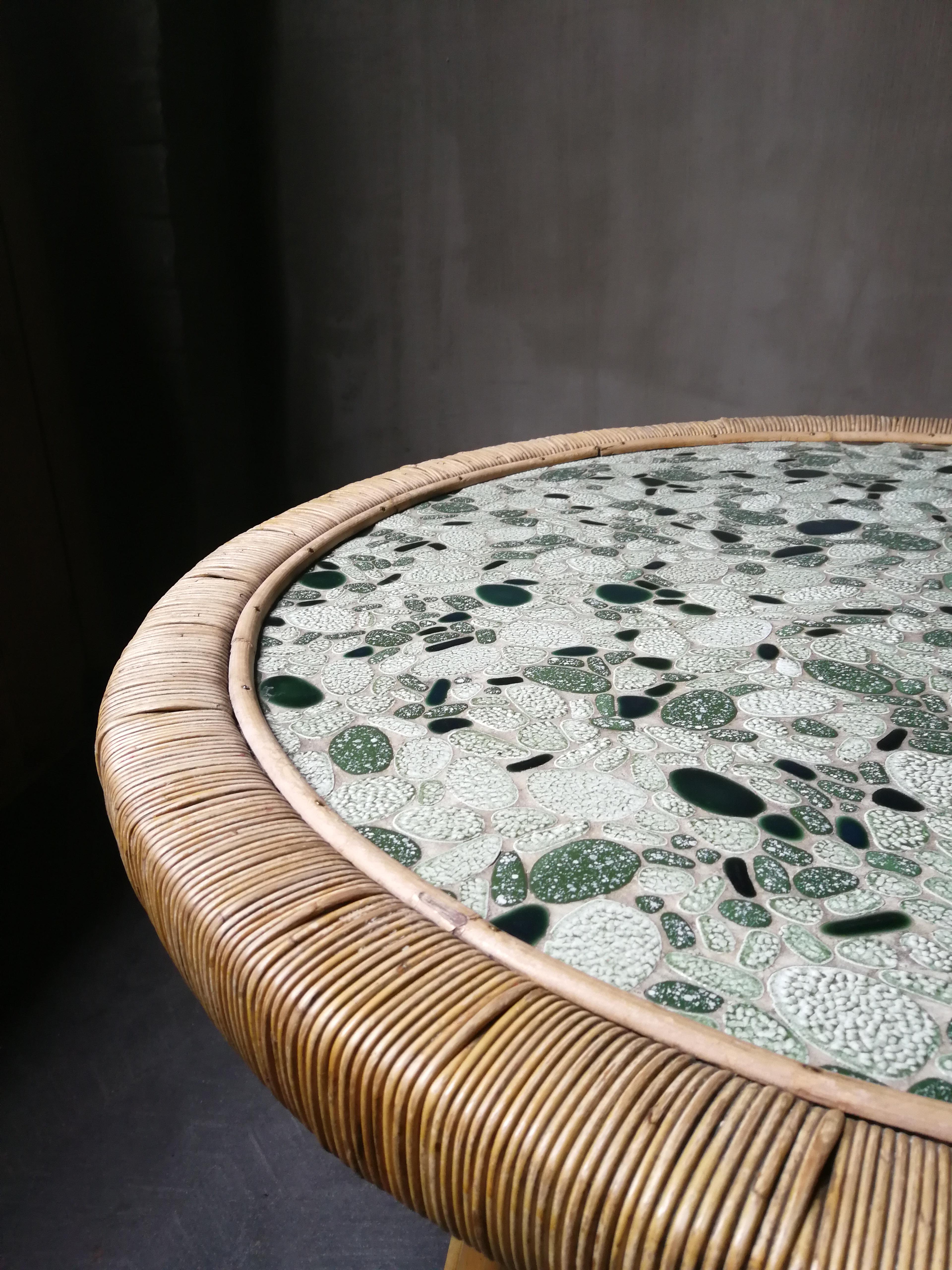 Midcentury Mosaic and Bamboo Circular Coffee-Table 1