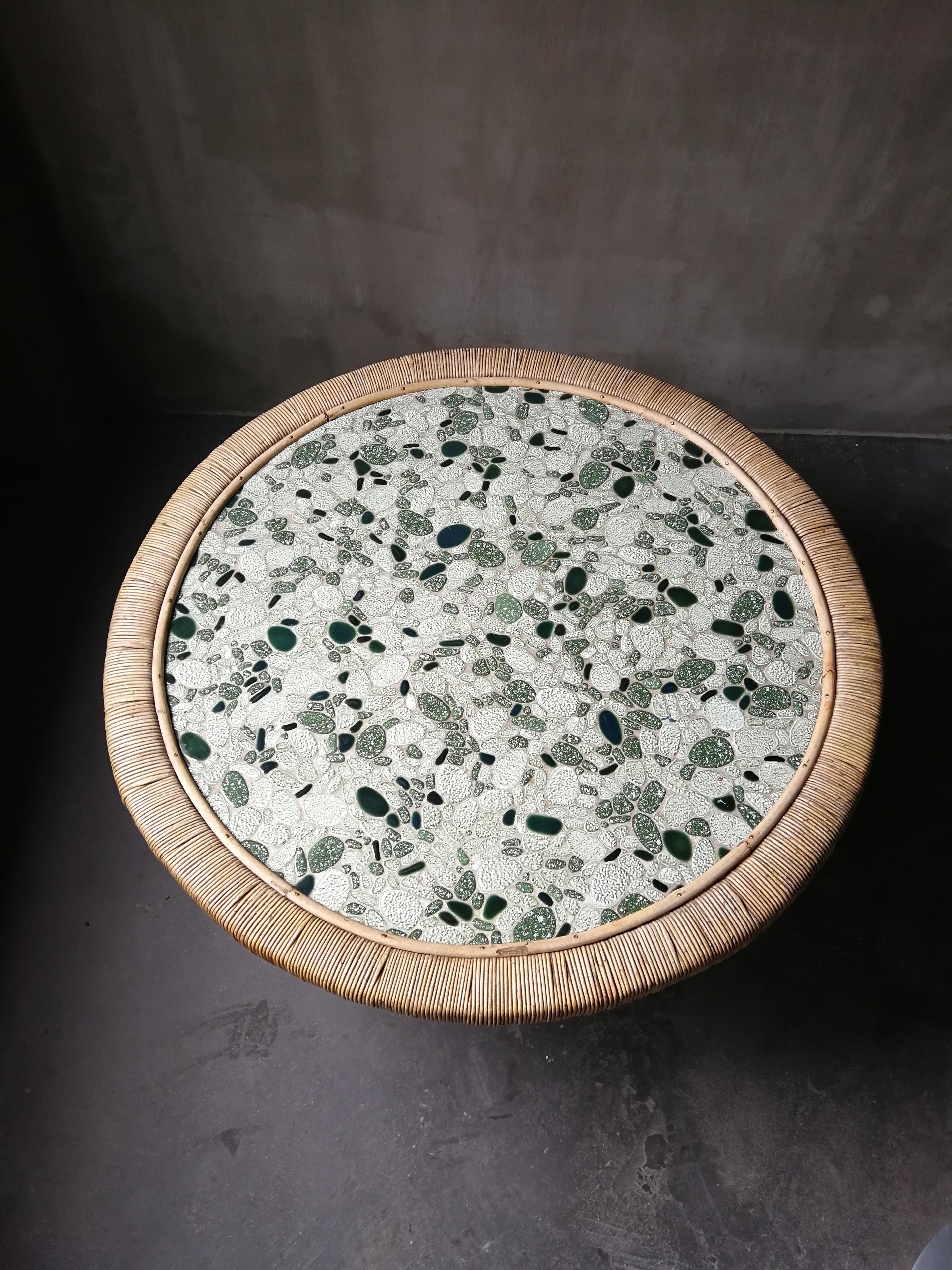 Midcentury Mosaic and Bamboo Circular Coffee-Table 2