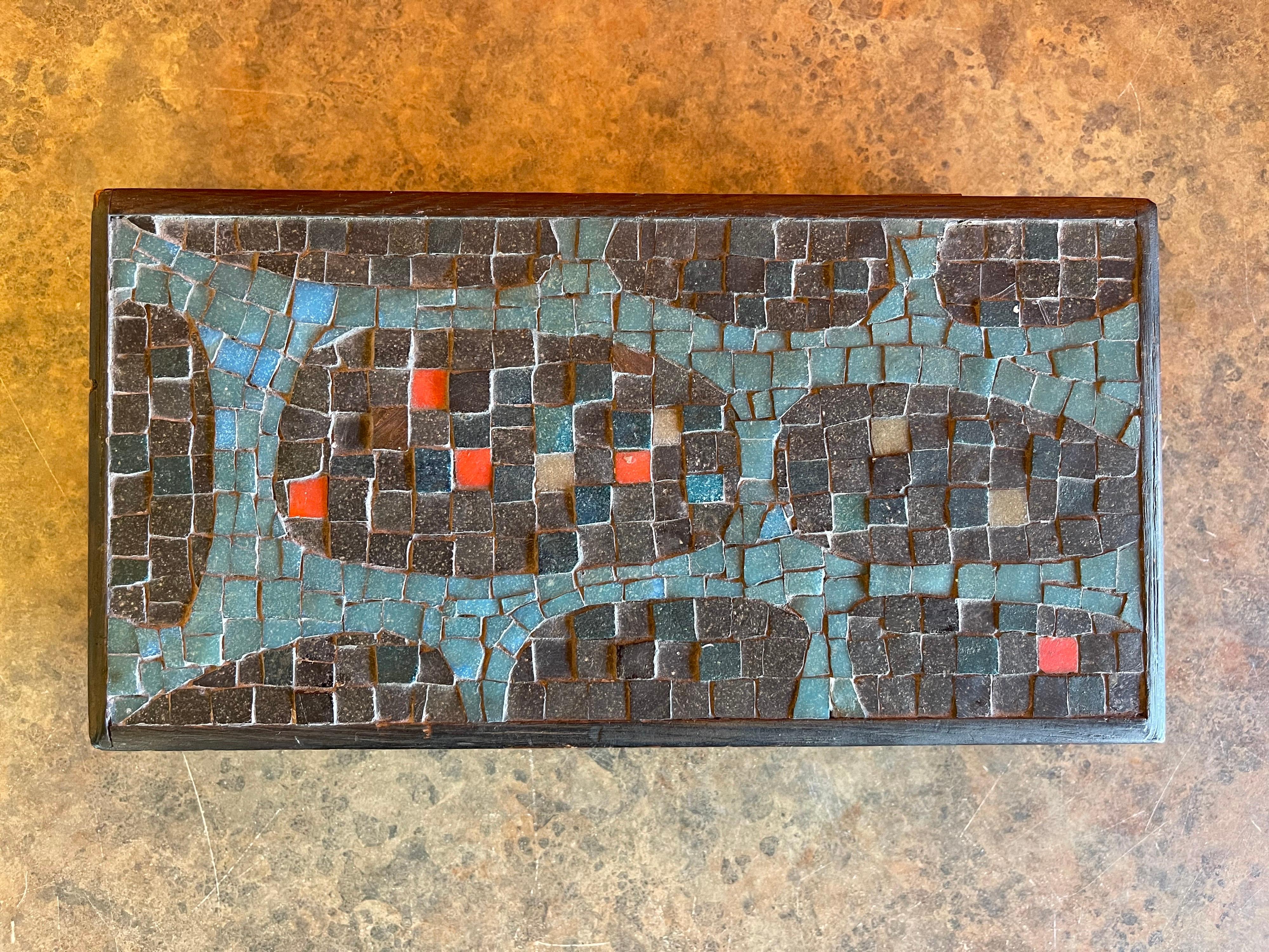 Mid-Century Modern Midcentury Mosaic and Wood Lidded Box For Sale
