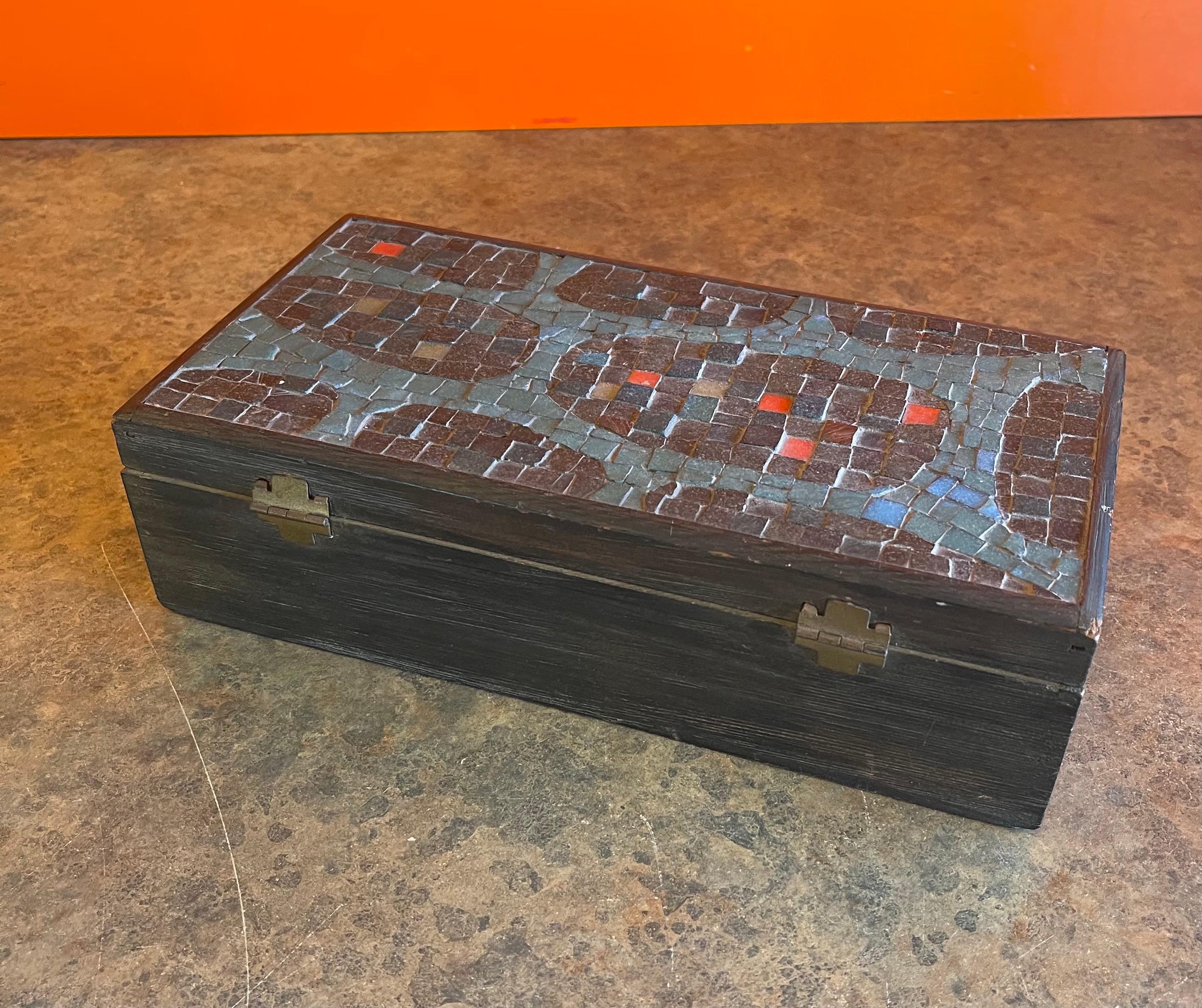 Midcentury Mosaic and Wood Lidded Box For Sale 3