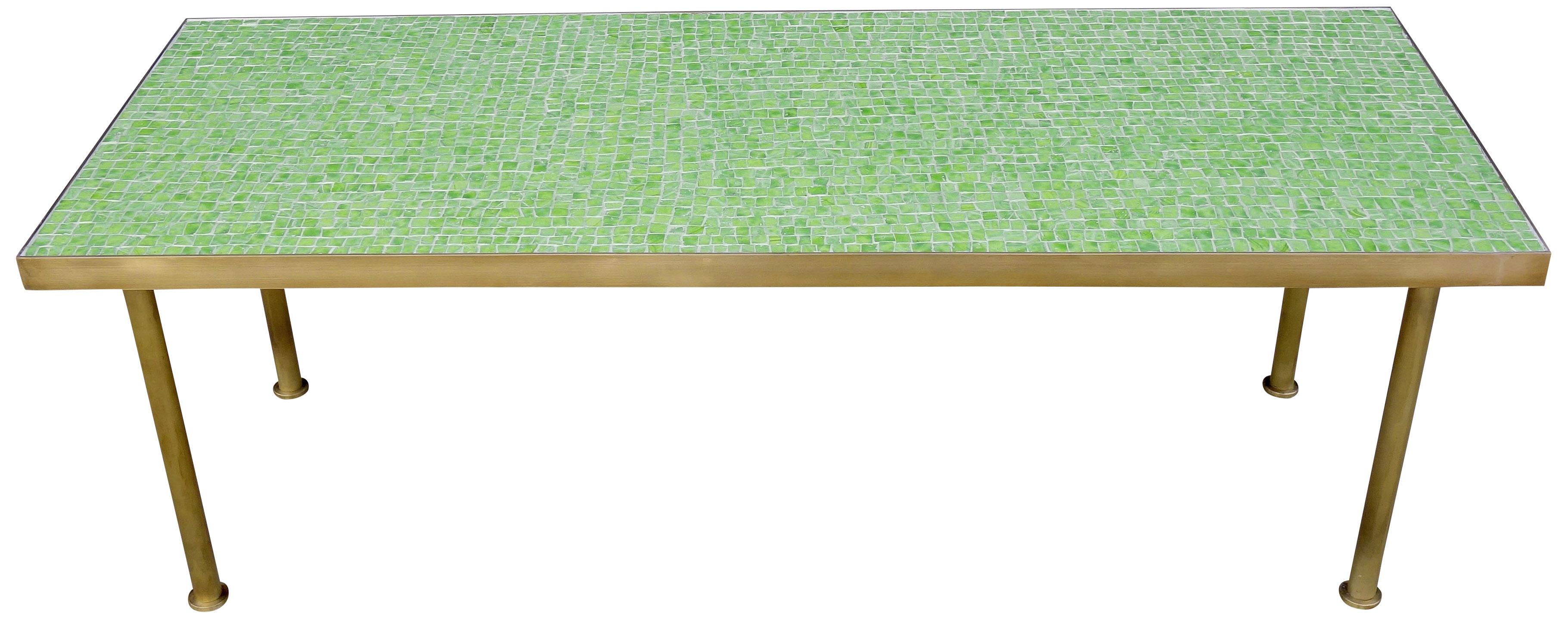 Midcentury Mosaic Coffee Table with Brass Frame 4