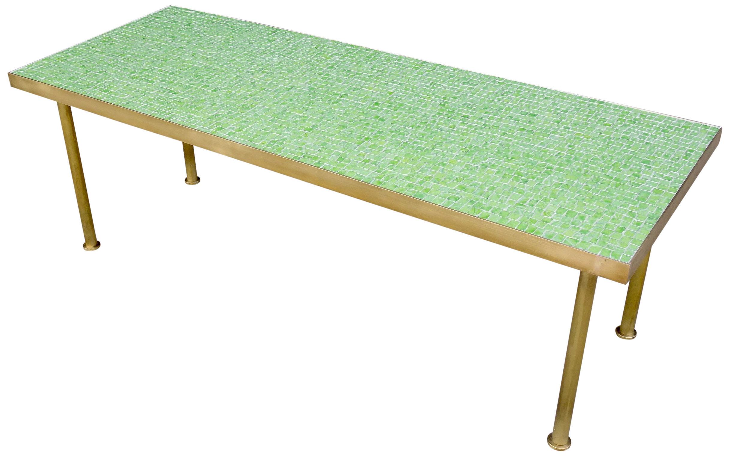 American Midcentury Mosaic Coffee Table with Brass Frame